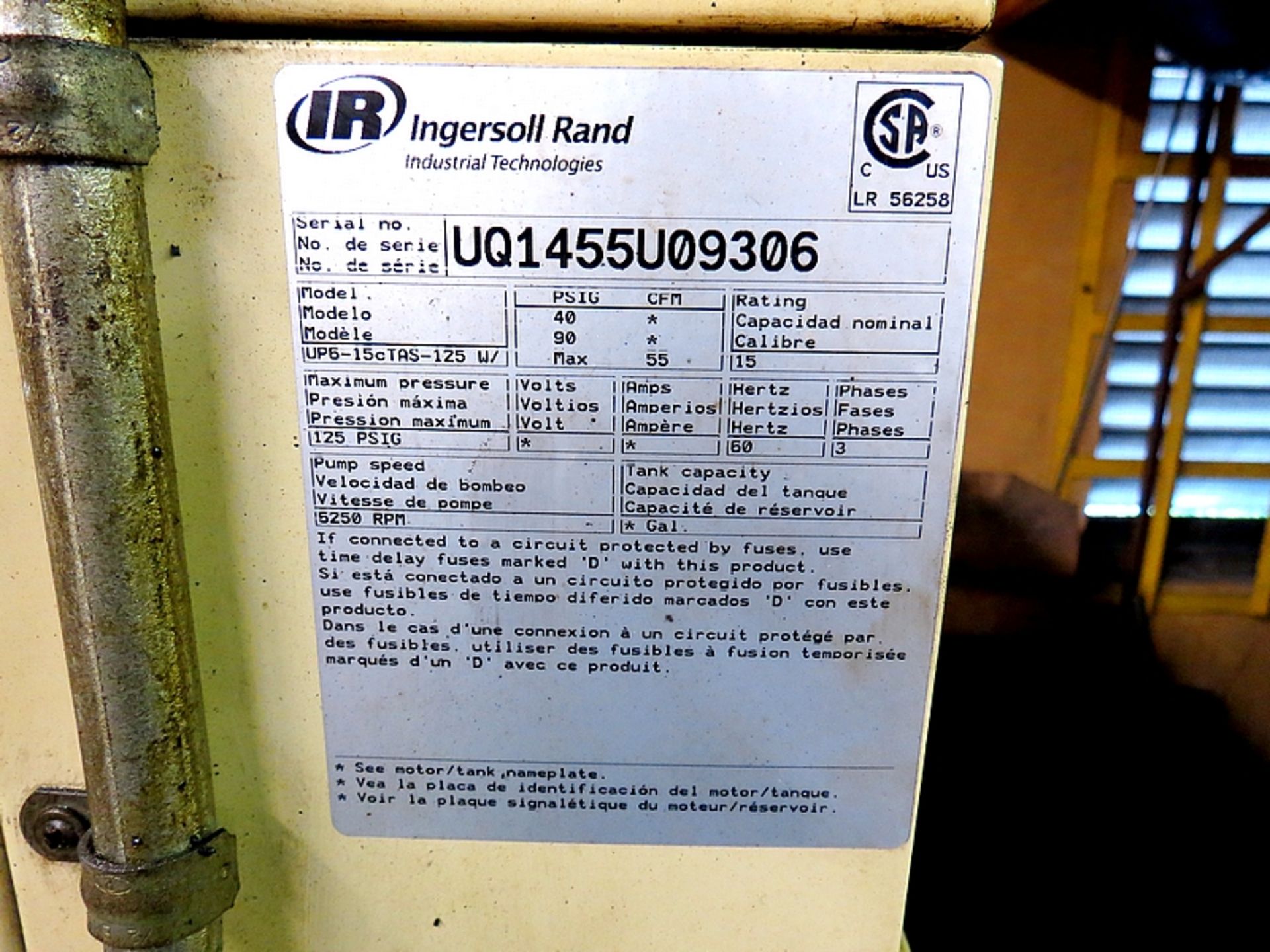 INGERSOLL RAND ROTARY AIR COMPRESSOR WITH TANK - Image 2 of 2