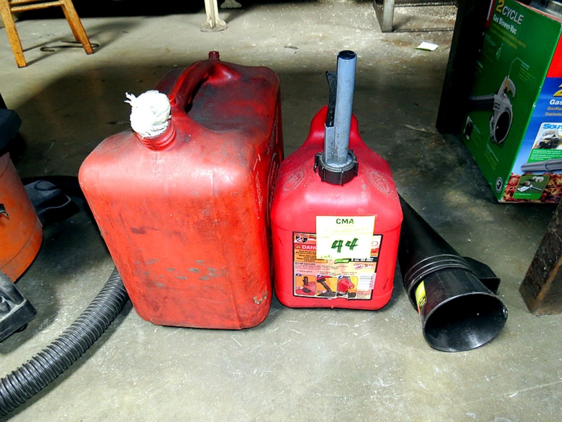 LOT GAS CANS AND FUNNEL