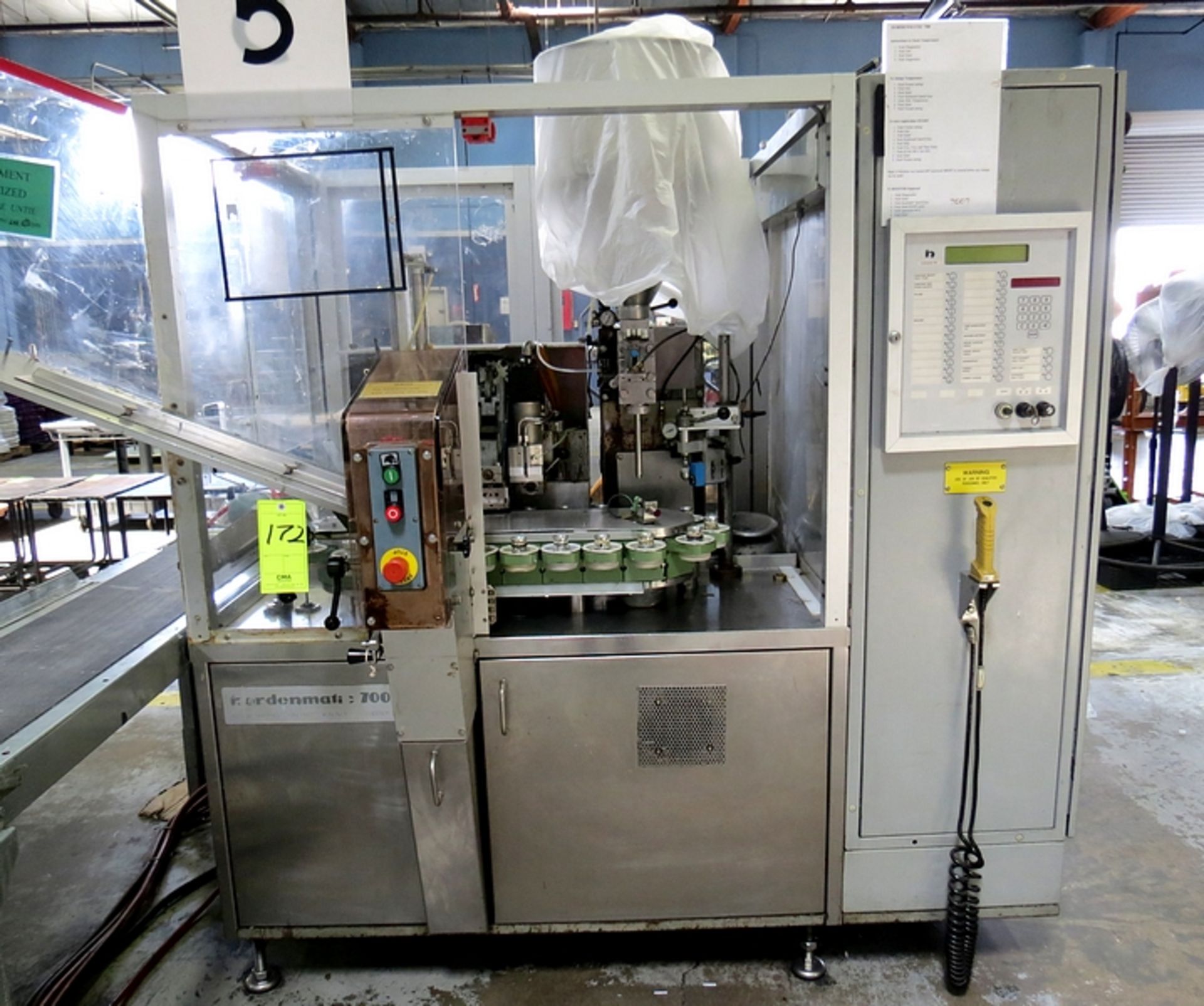 NORDEN 700 SERIES NORDENMATIC HOT AIR TUBE FILLING/SEALING MACHINES WITH TOUCH PAD CONTROLS, 220V,