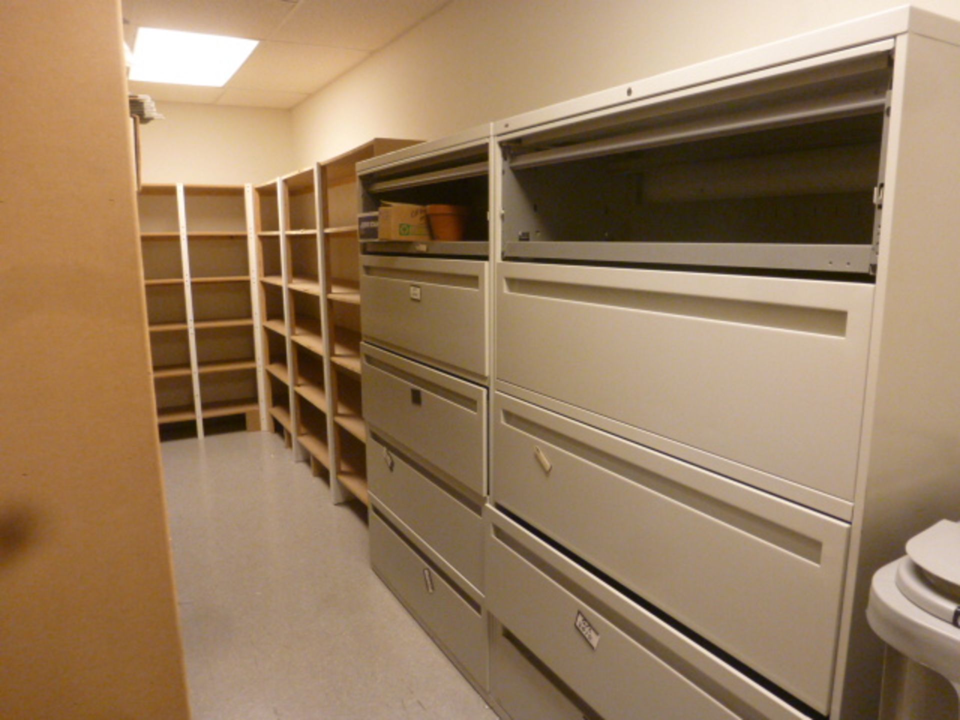 (6) File Cabinets, Wooden Shelves, Etc. (Lot)