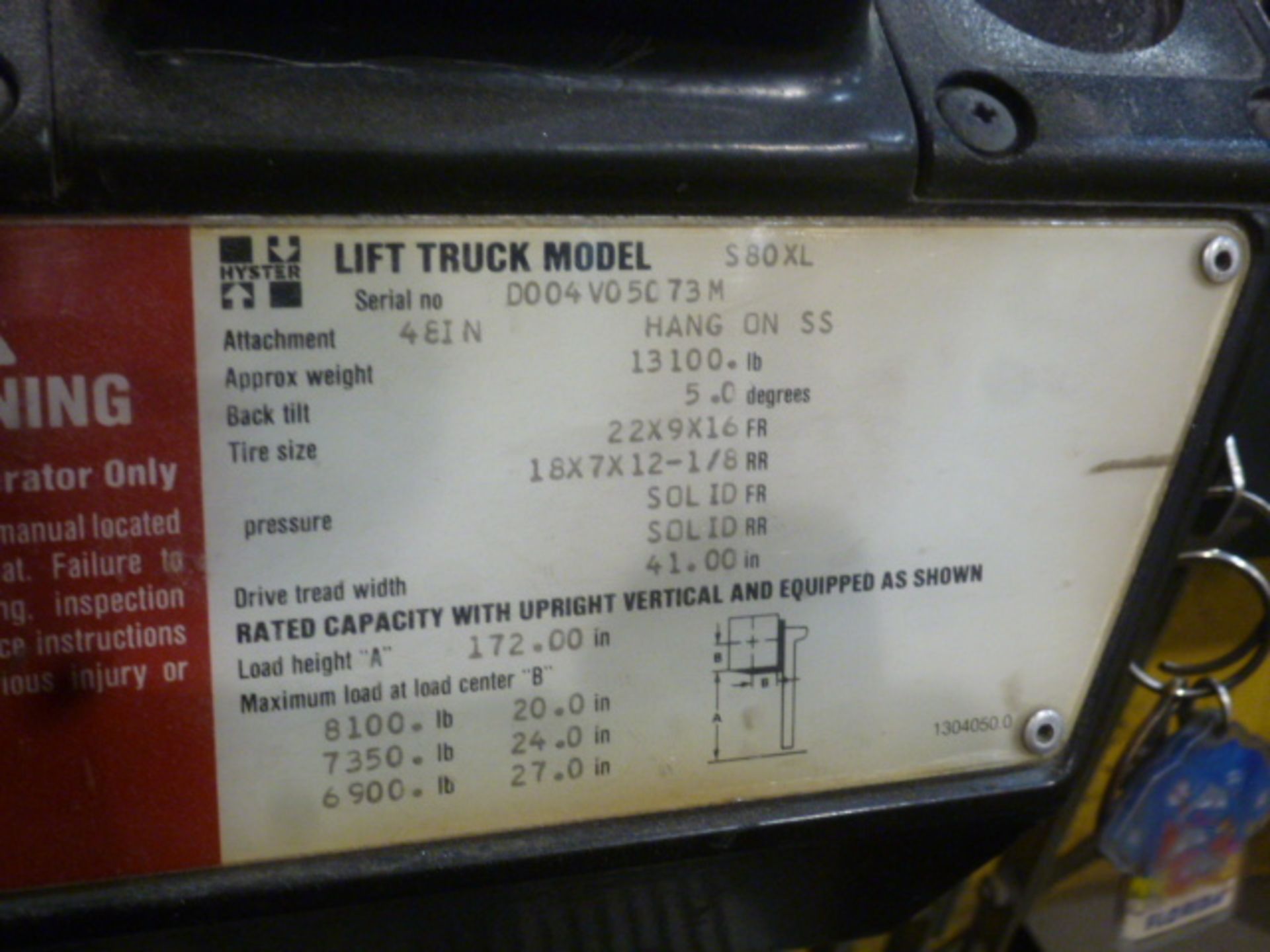 Hyster Forklift - 8,000# Capacity, Propane, m/n S80XL, s/n D004V05C73M, Hours: 1,875 - Image 2 of 2
