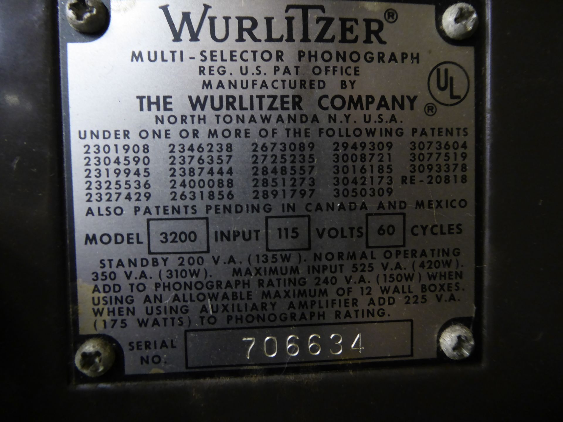 Phonograph Wurlizter Americana II, m/n 3200, s/n 706634 - Image 3 of 4