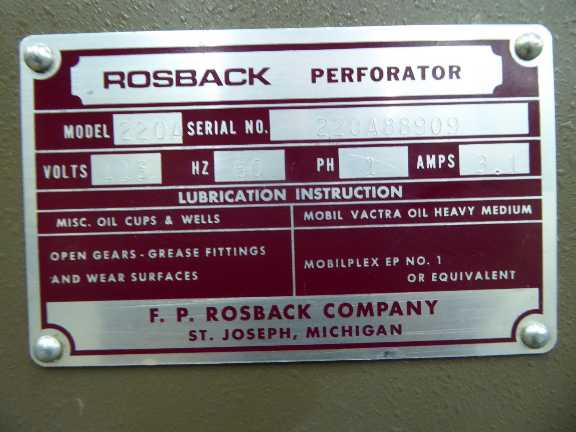 Rosback Perforator, m/n 220A, s/n 88909 - Image 4 of 4