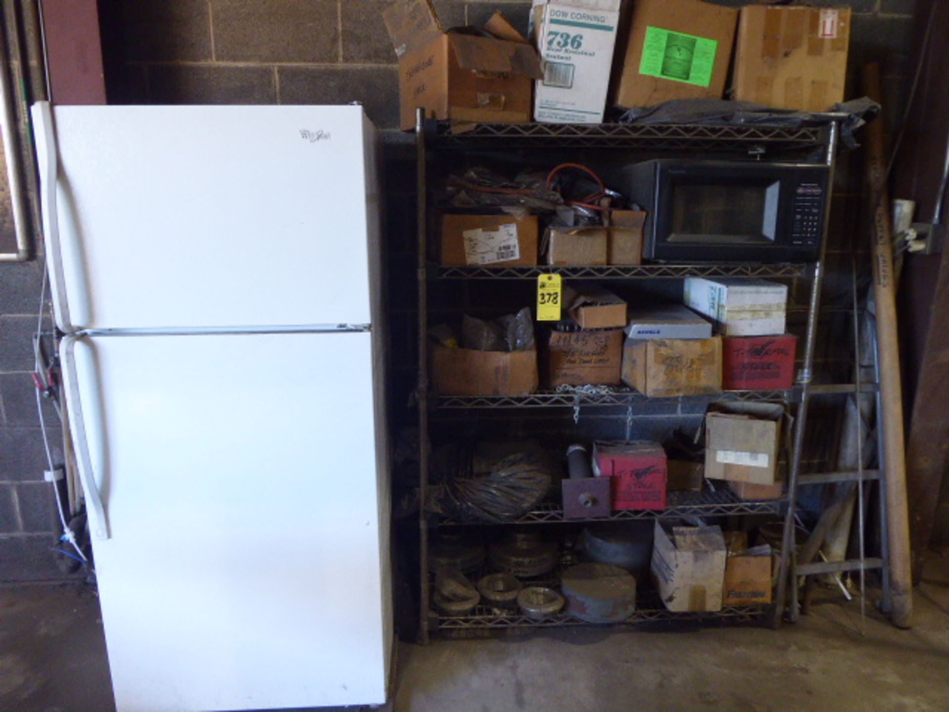 Microwave, (2) Metro Racks w/Contents, Refrigerator, Etc. (Lot)