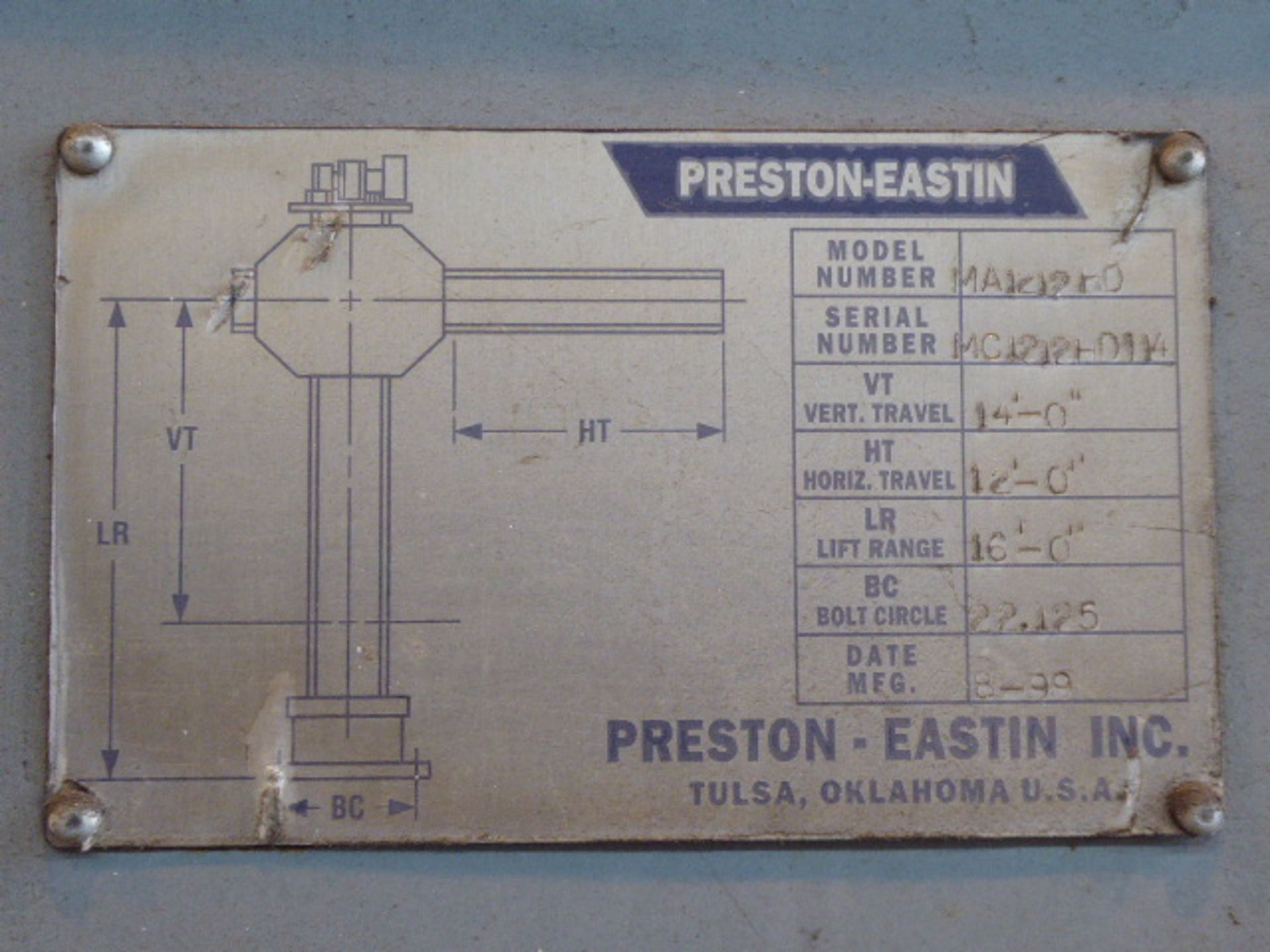 Preston Eastin Welding Positioner/Manipulator, m/n MA1212HD, s/n MC1212HD114 - Image 3 of 6