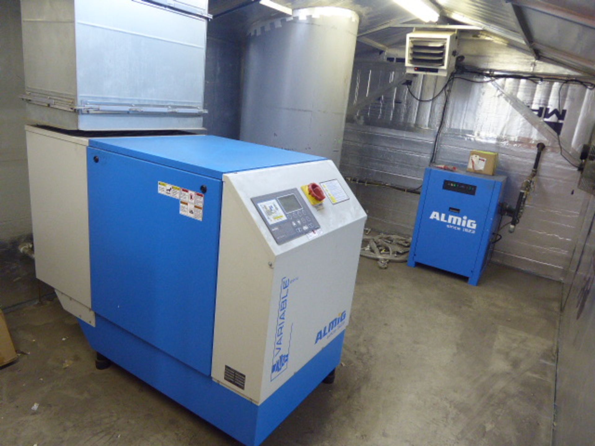 2014 Almig Air Compressor w/Shed, 30-HP, m/n Variable 24/30, s/n F1400112/S0027845