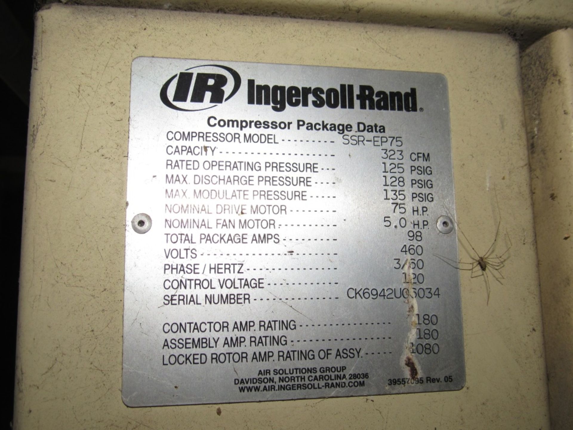 Ingersoll Rand Air Compressor- Model - SSR-EP75 Serial - CK6942U06034 Rigging Fee - $250.00 "TVA - Image 6 of 7