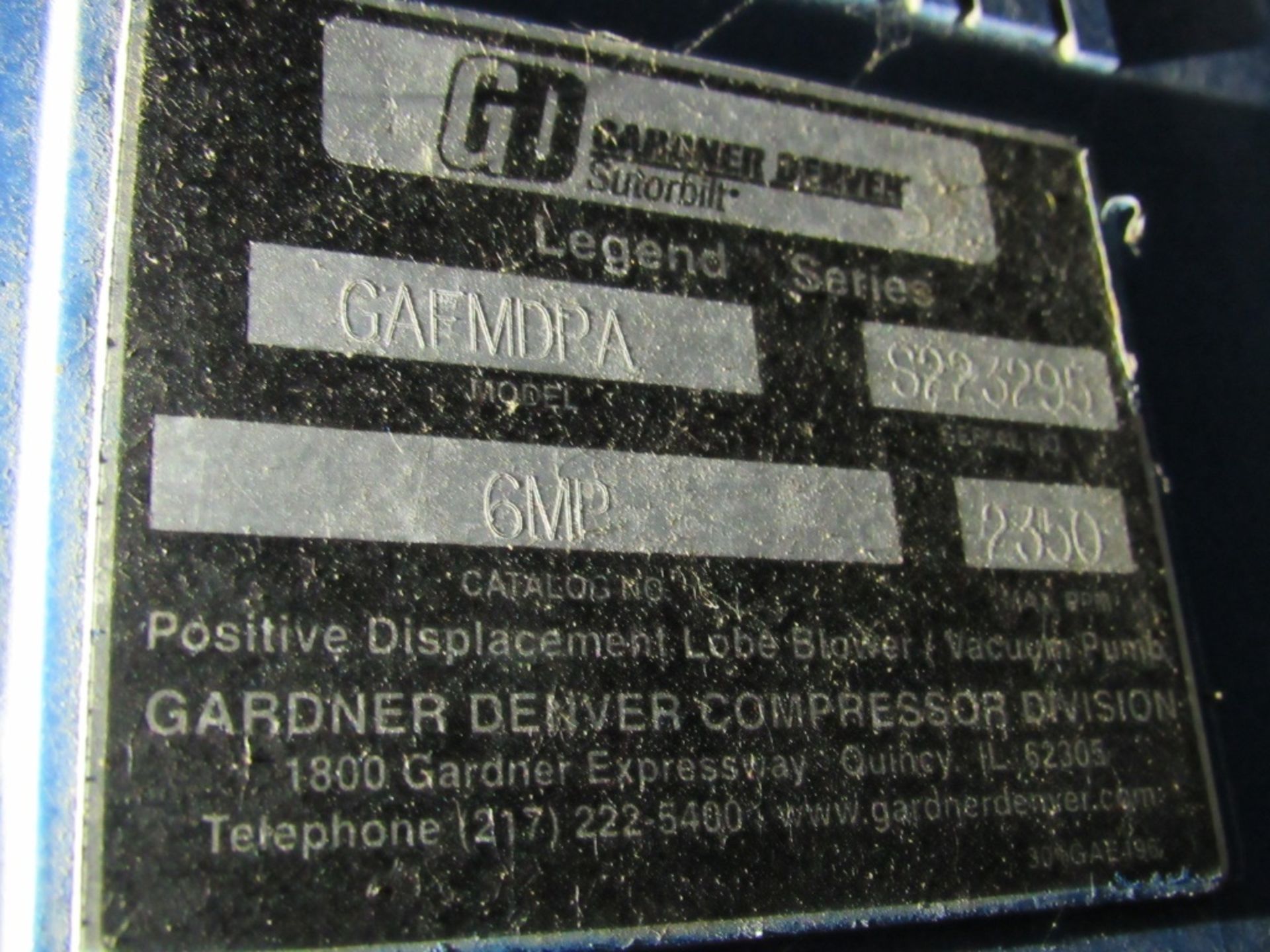 Gardner Denver Lobe Blower- Model - GAFMDPA Cat No - 6MP Max RPM - 2350 Serial - S223295 Rigging Fee - Image 10 of 11