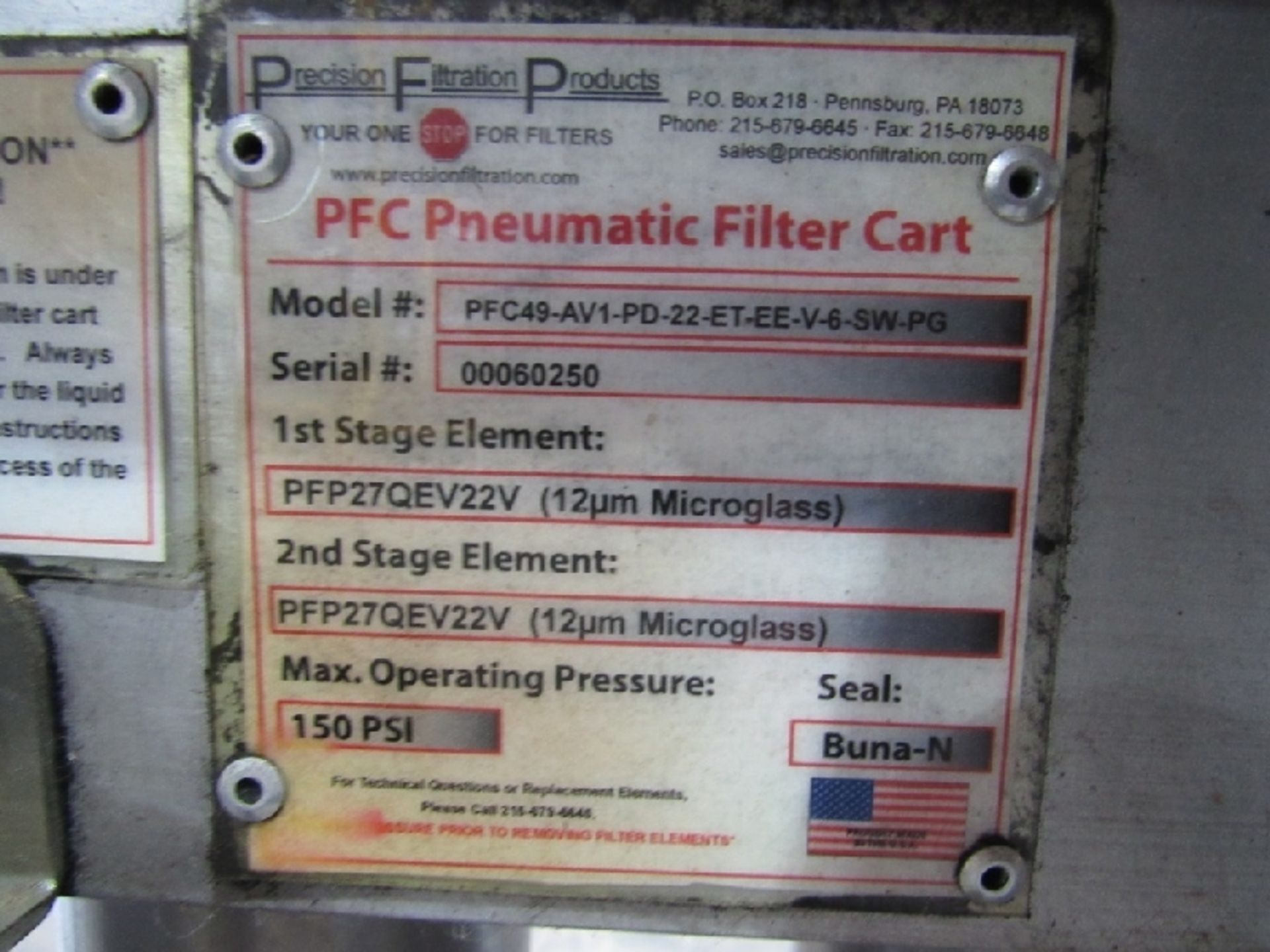 PFC Pneumatic Filter Cart- ***Located in Chattanooga, TN*** MFR - Precision Filtration Products - Image 8 of 9