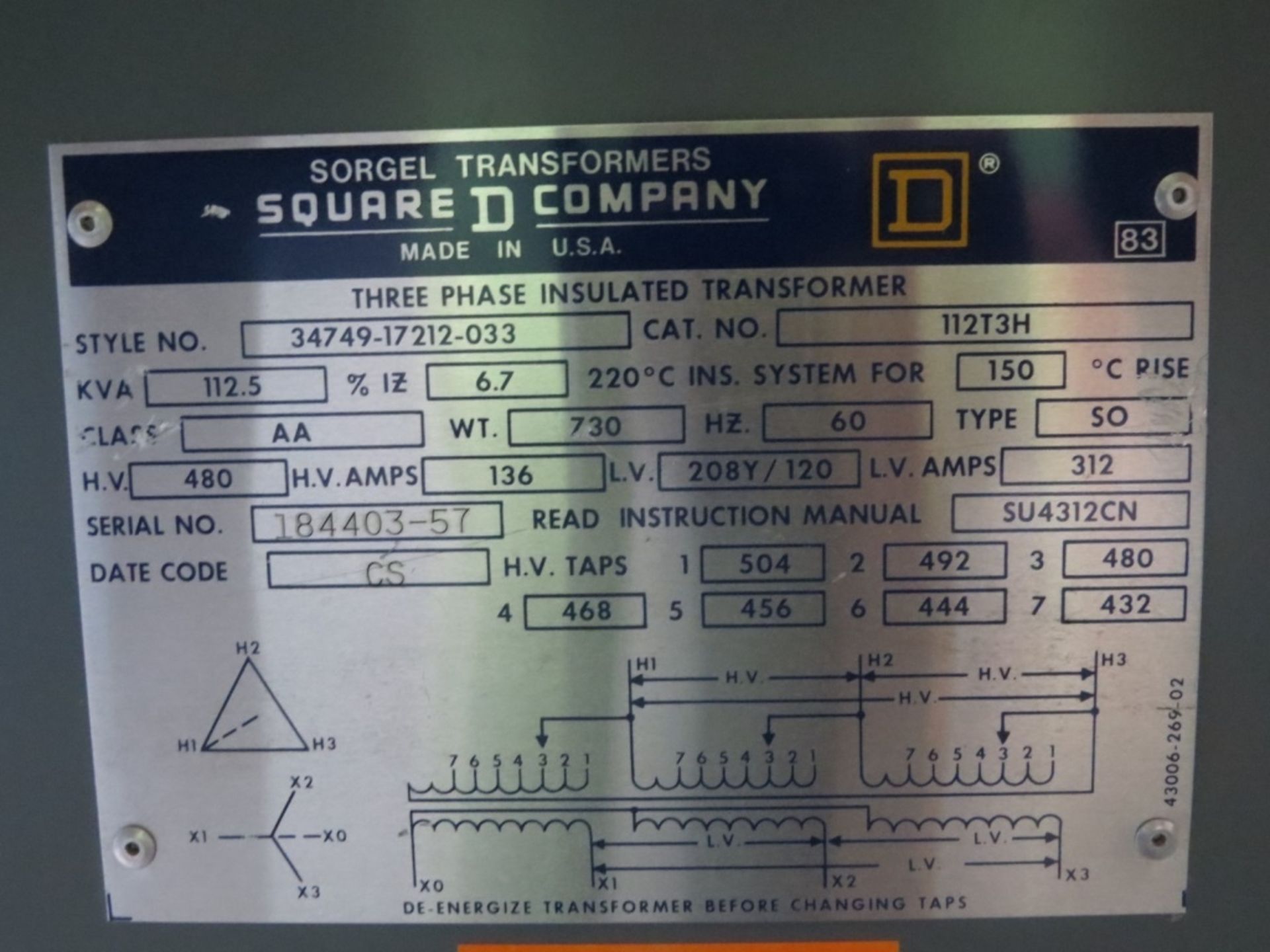 Square D 112.5 KVA Transformer- - Image 4 of 4