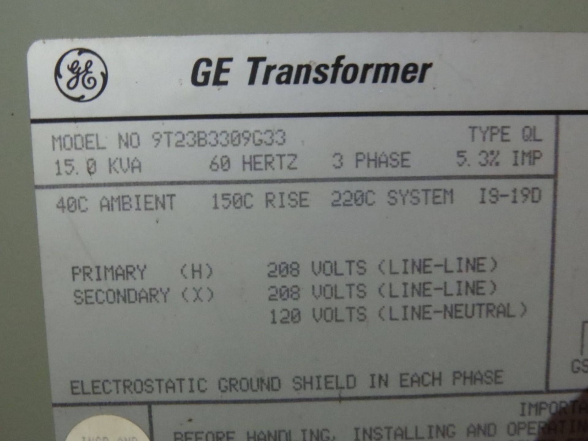 General Electric 15 KVA Transformer- - Image 5 of 6