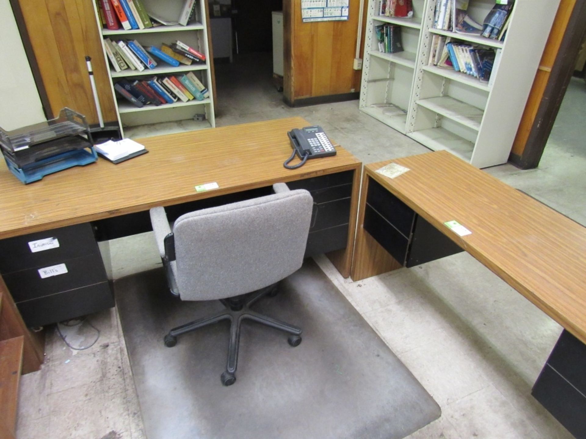 L Shaped Desk, Contents, and Chair-