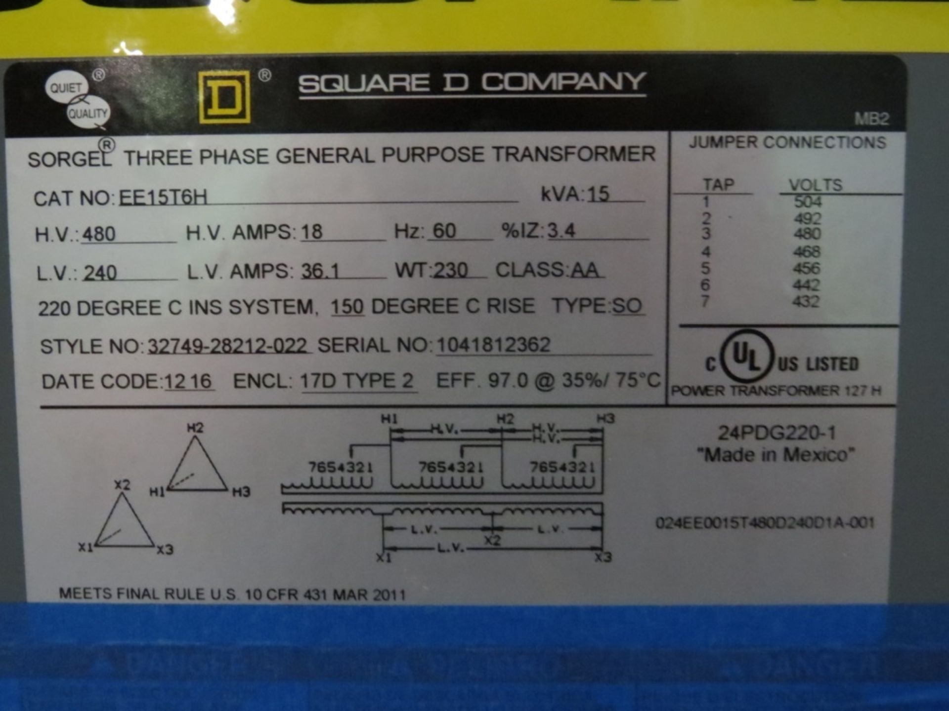 Square D 15 KVA Transformer- - Image 4 of 4