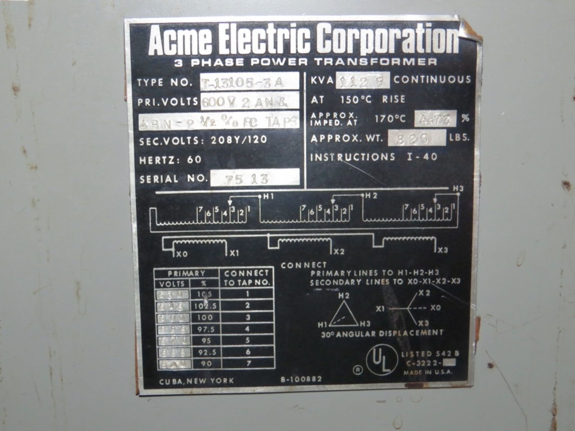 ACME Electric 112.5 KVA Transformer- - Bild 5 aus 6