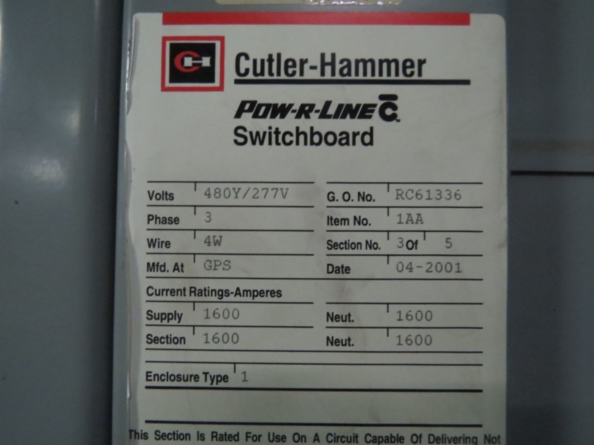 Cutler Hammer Pow-R-Line Switchboard- - Image 5 of 5