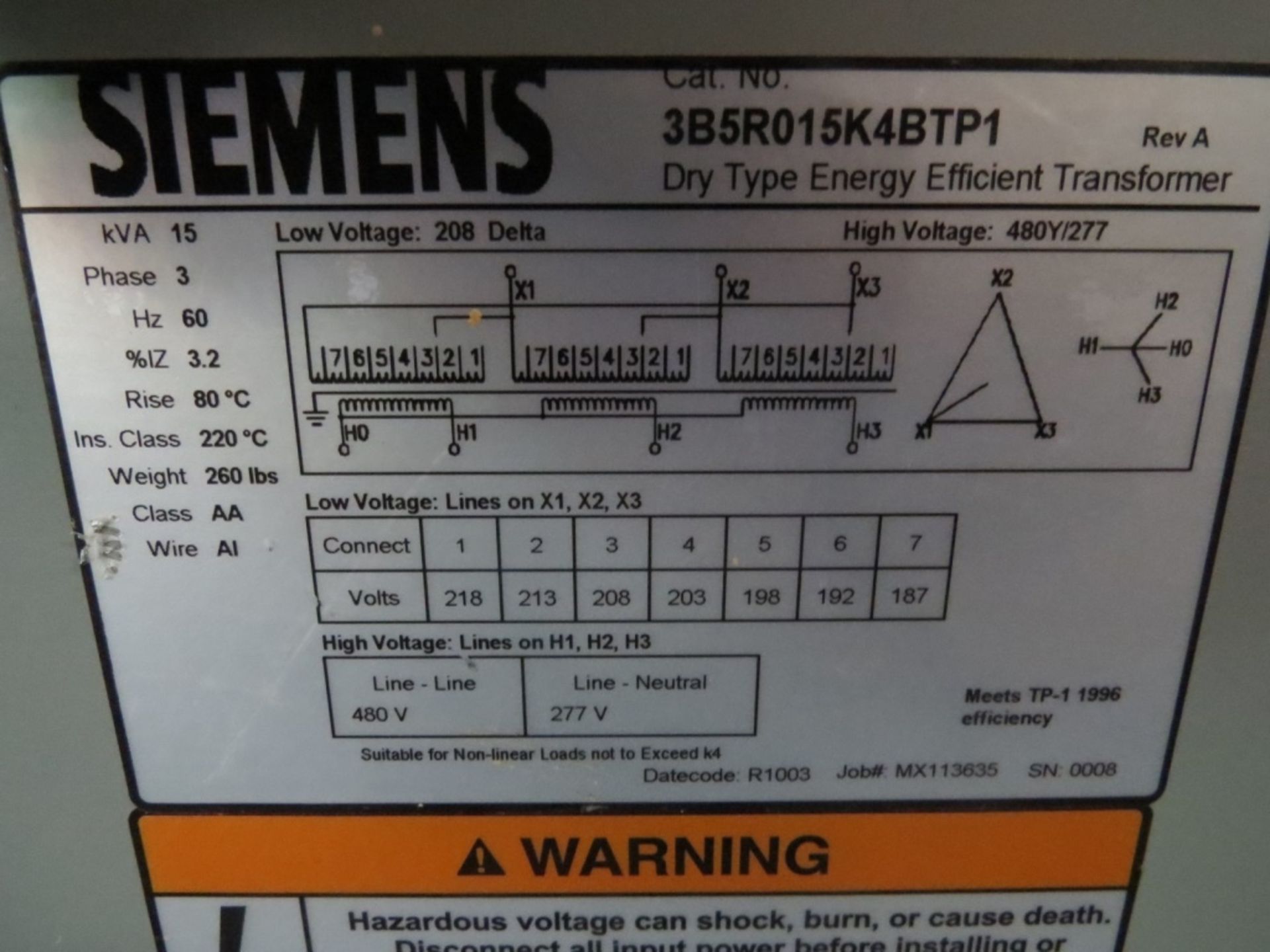 Siemens 15 KVA Transformer- - Image 4 of 4