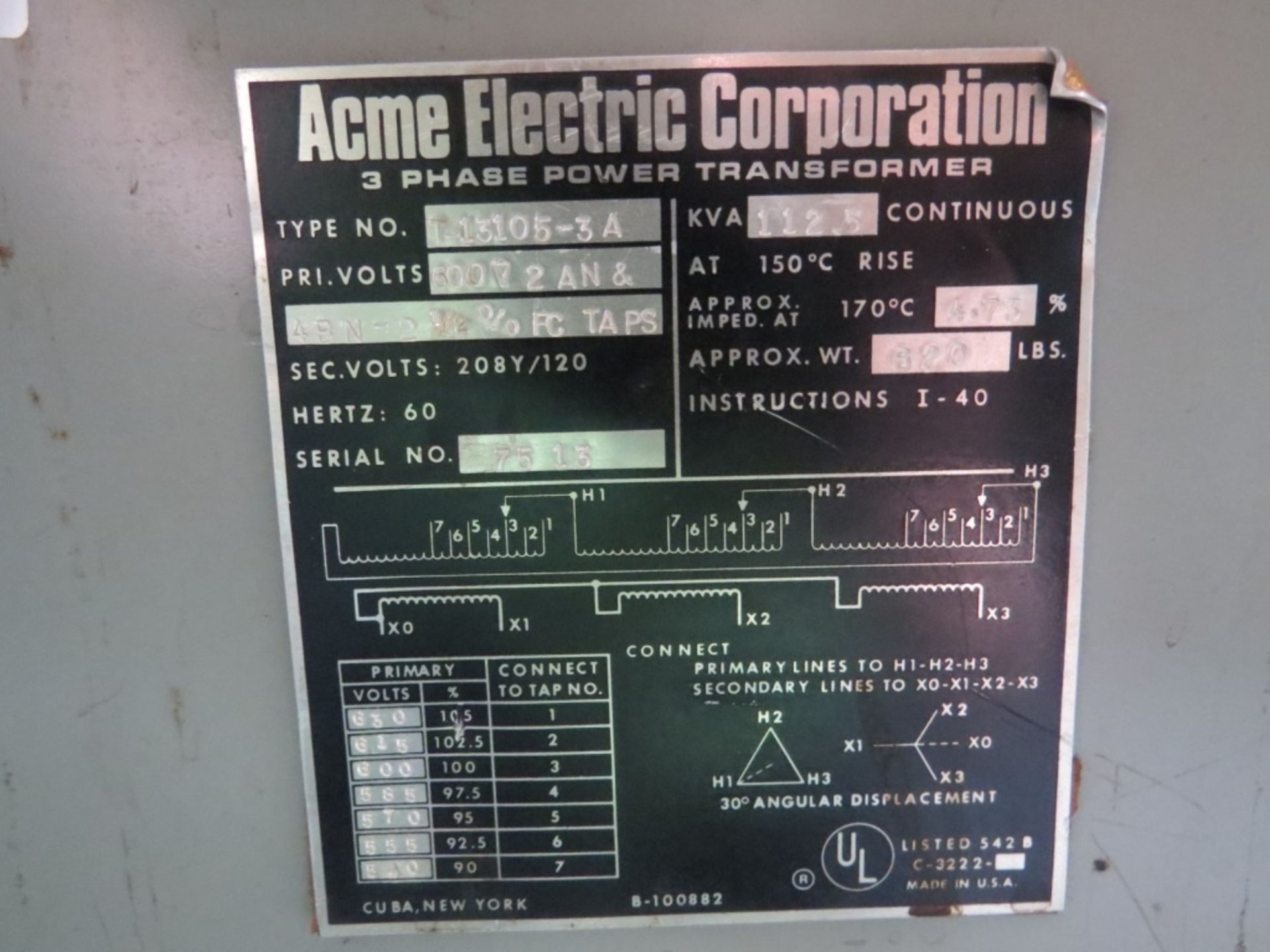 ACME Electric 112.5 KVA Transformer- - Bild 6 aus 6