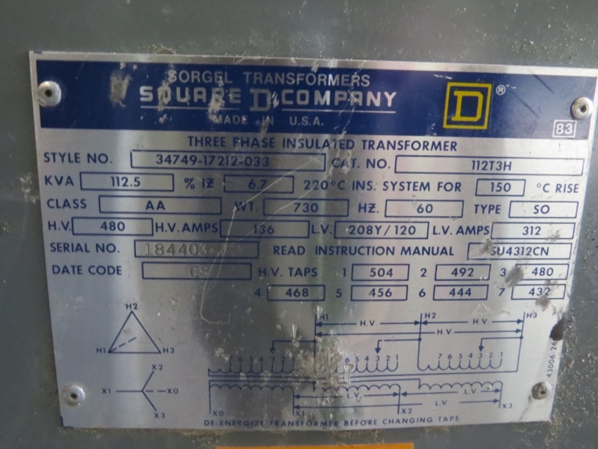 Square D 112.5 KVA Transformer- - Image 4 of 4