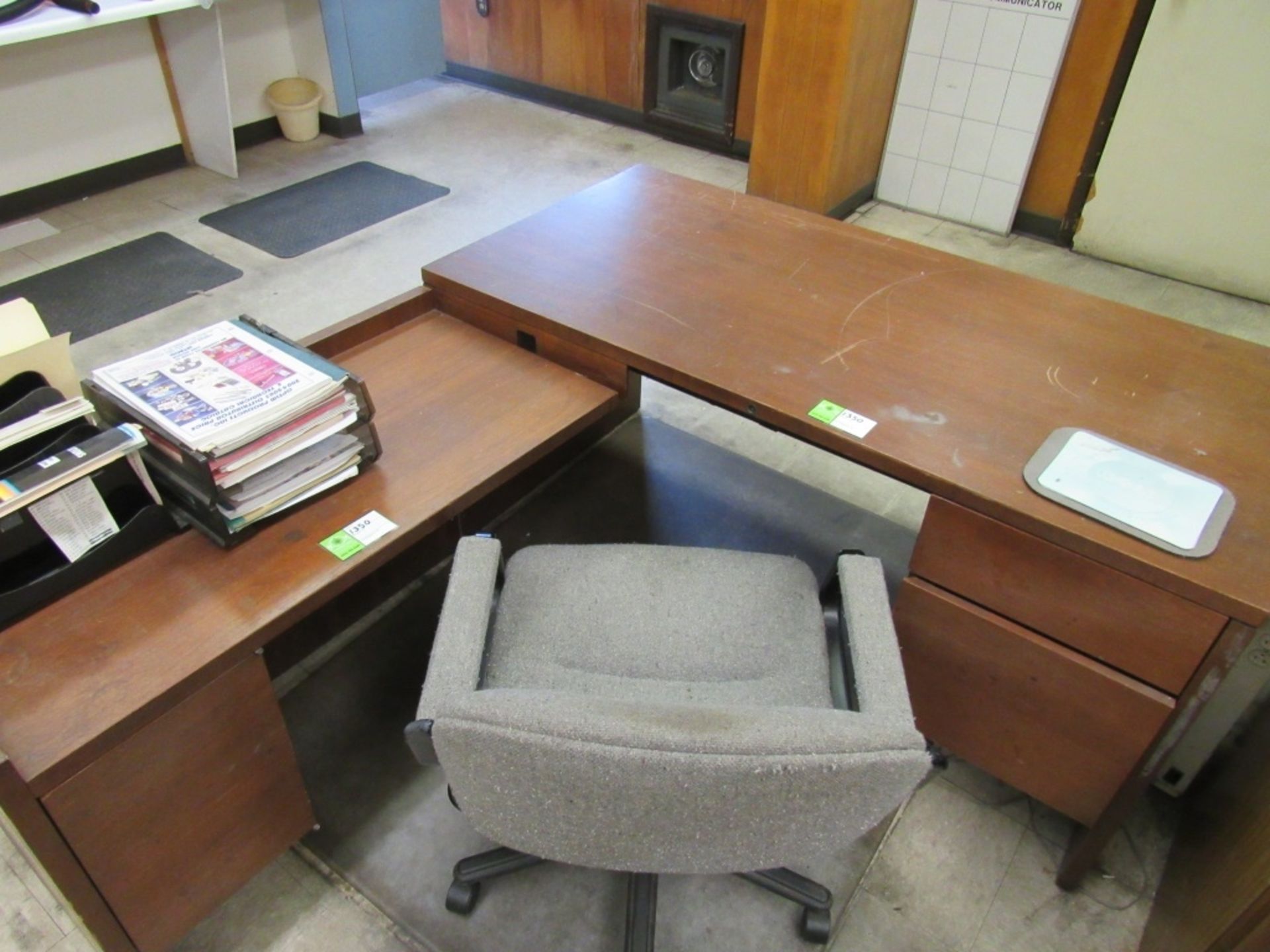 L Shaped Desk, Contents, and Chair-