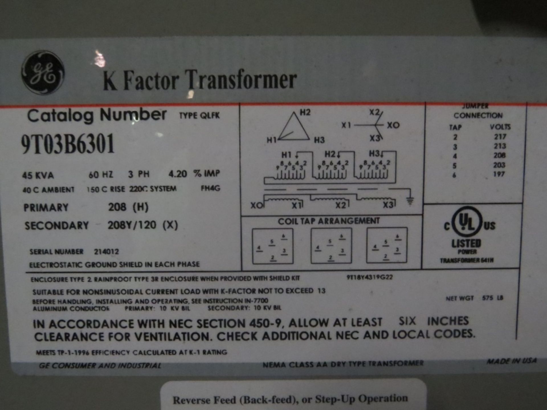 General Electric 45 KVA Transformer- - Image 4 of 4