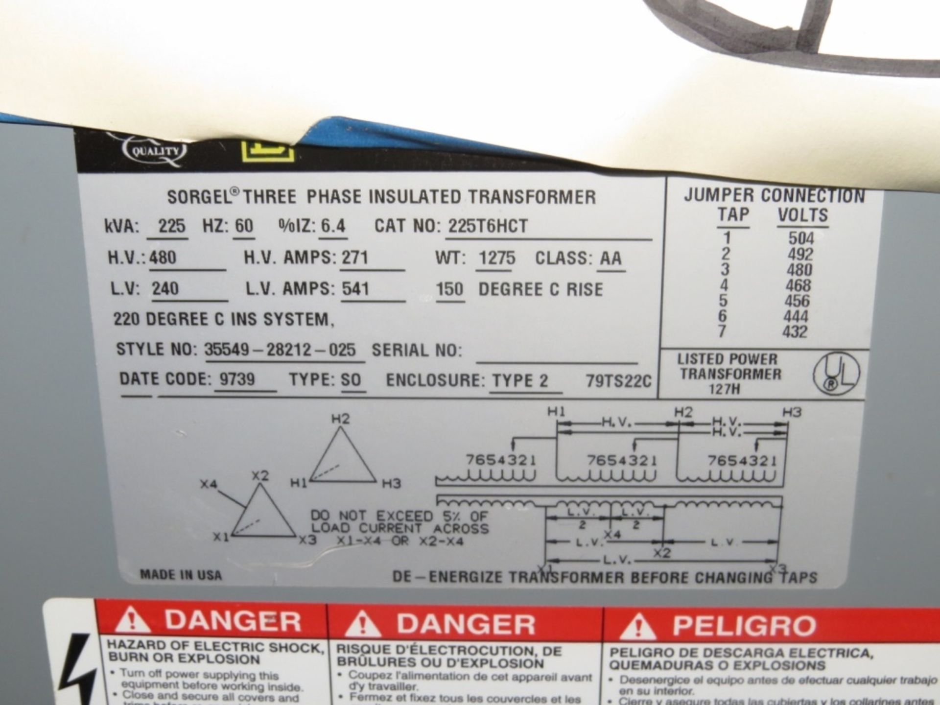 Square D 225 KVA Transformer- - Image 4 of 4