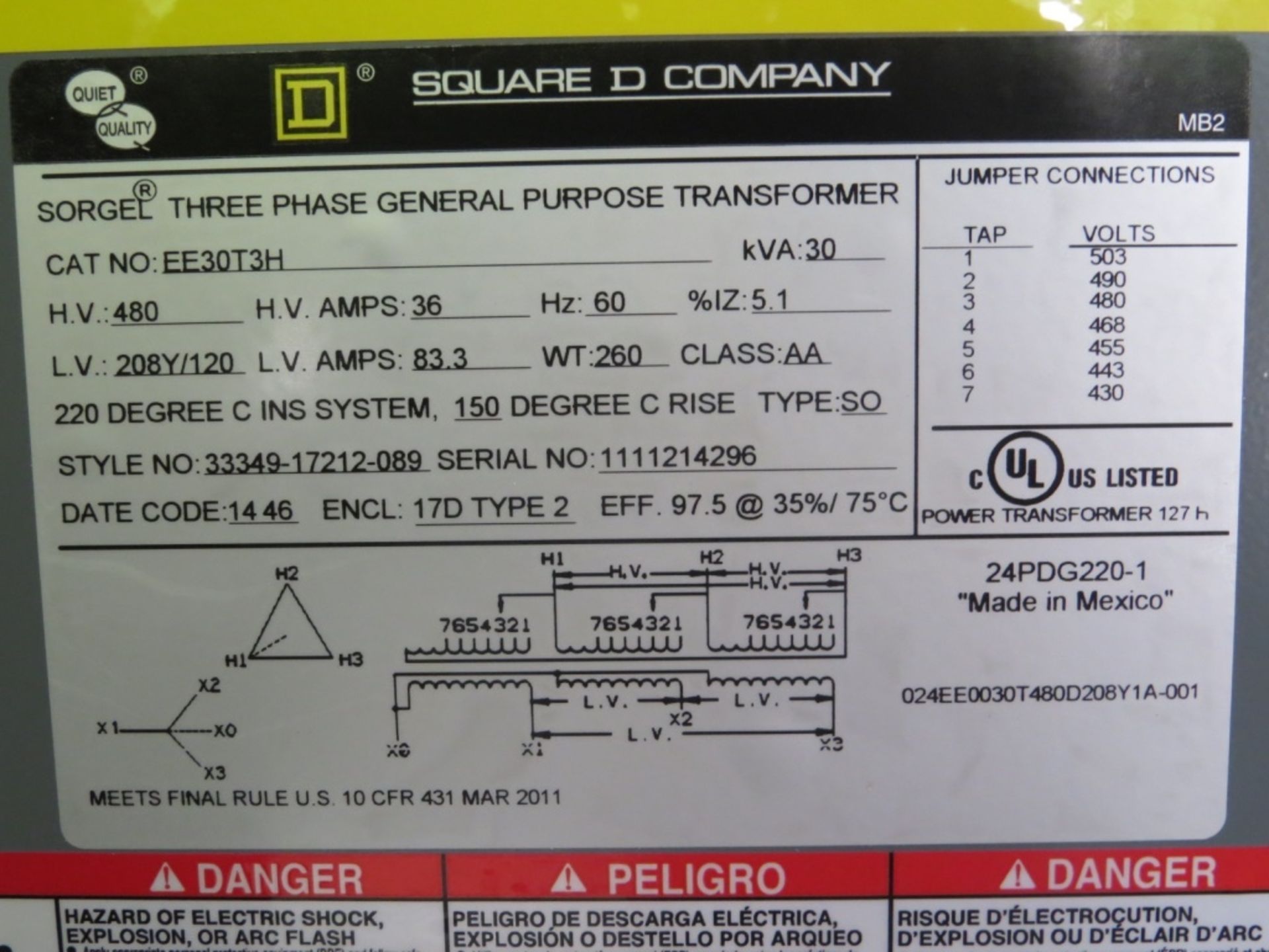 Square D 30 KVA Transformer- - Image 3 of 4