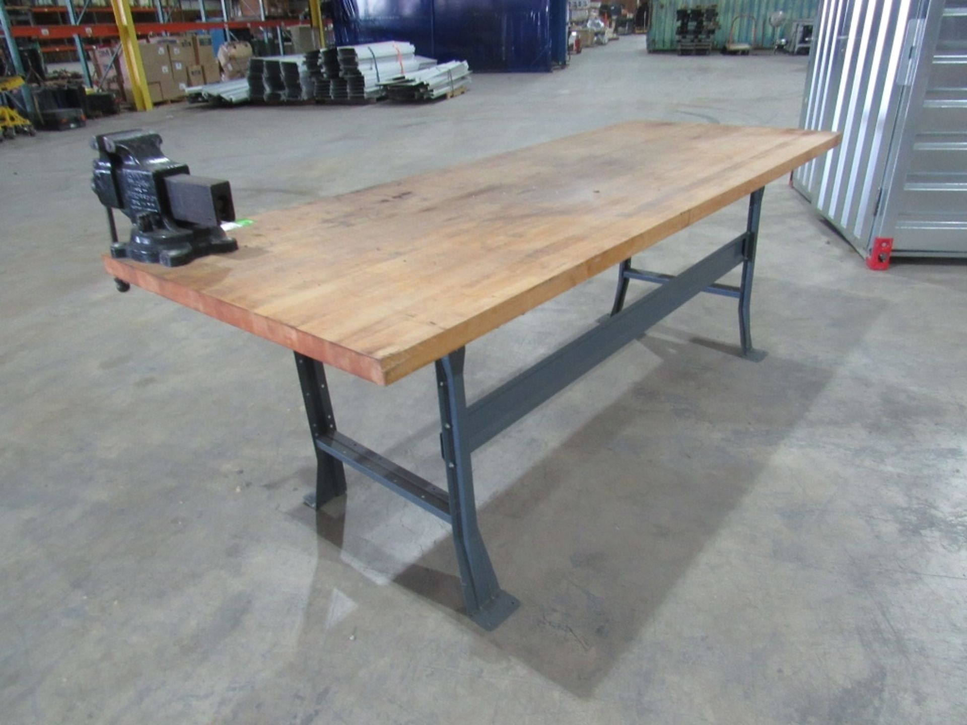 Butcher Block Table with Vise- - Image 3 of 9