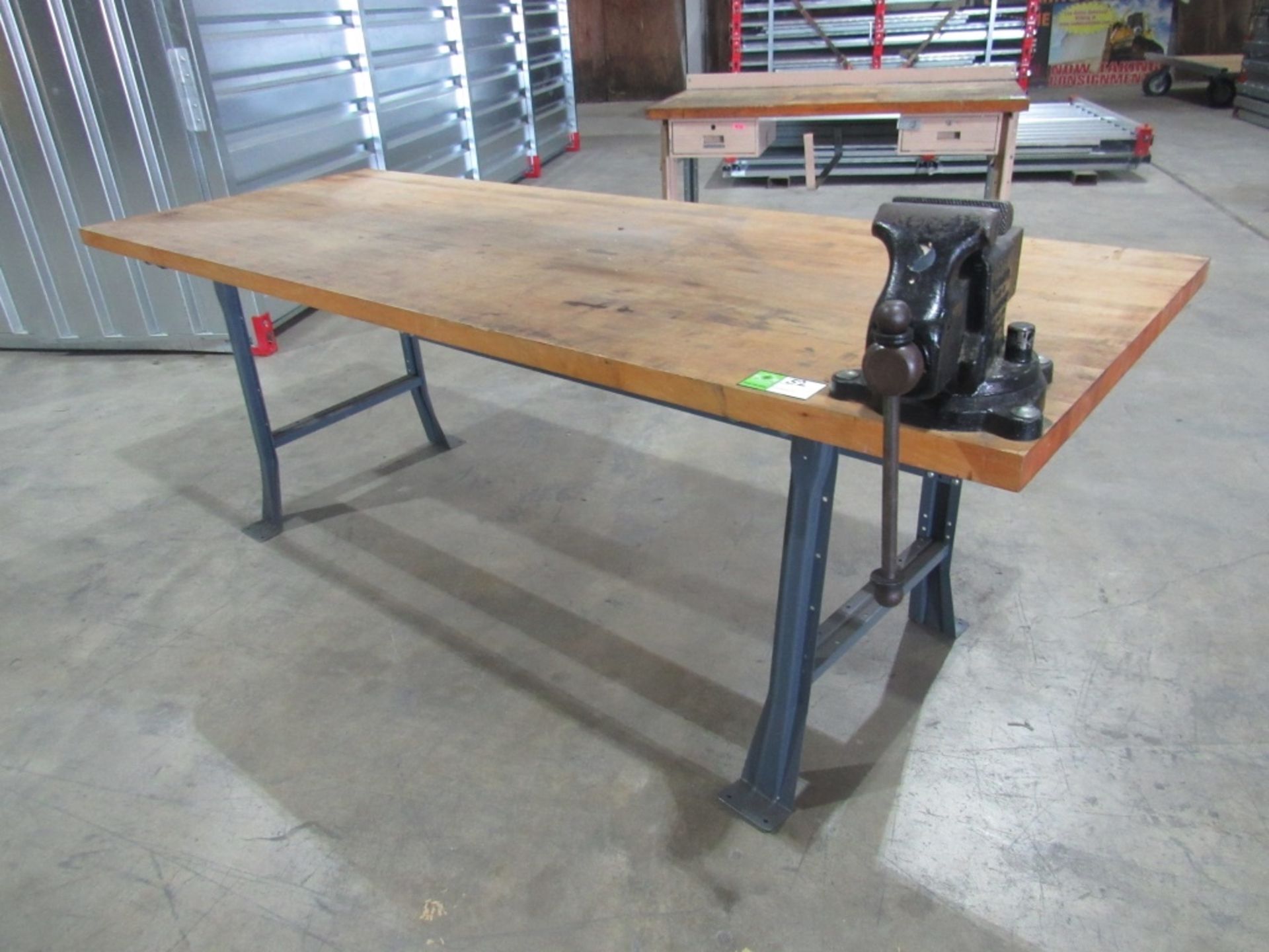 Butcher Block Table with Vise- - Image 2 of 9