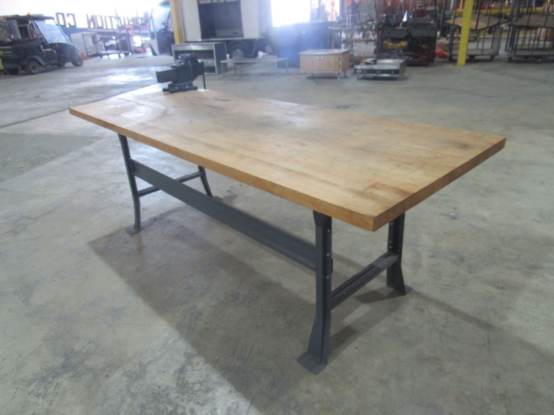 Butcher Block Table with Vise- - Image 7 of 9