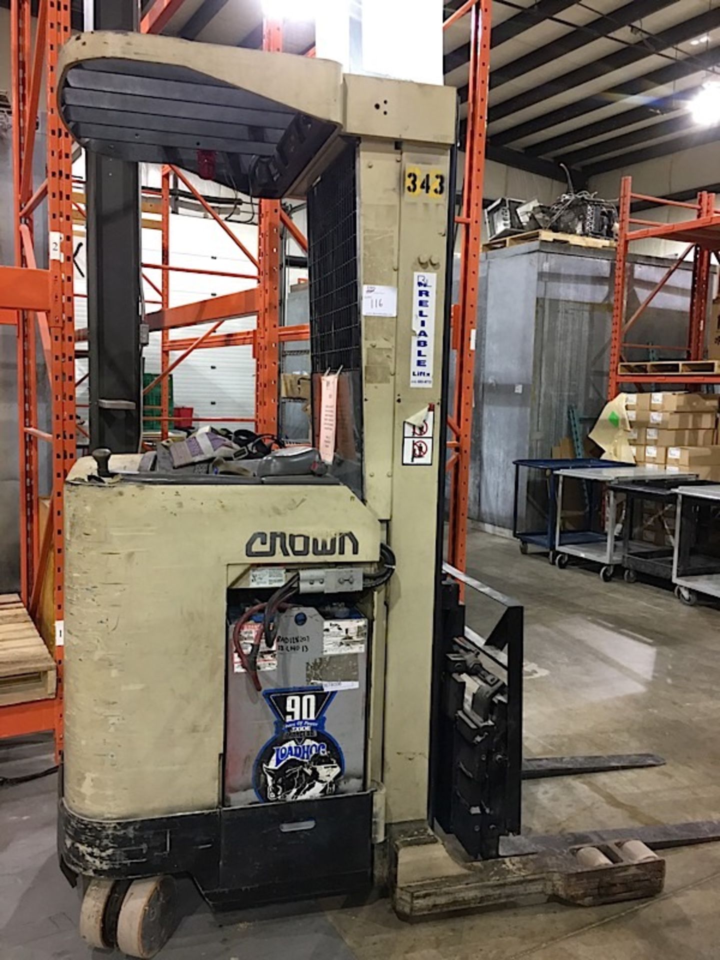 CROWN REACH FORKLIFT WITH 36 VOLT CHARGER