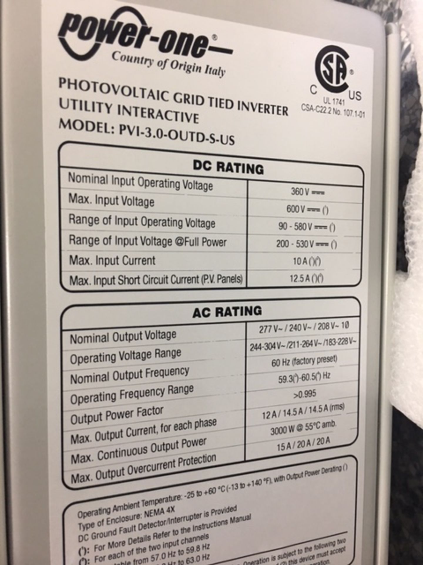 NEW AURORA POWER-ONE 3KW INVERTER - Image 3 of 4