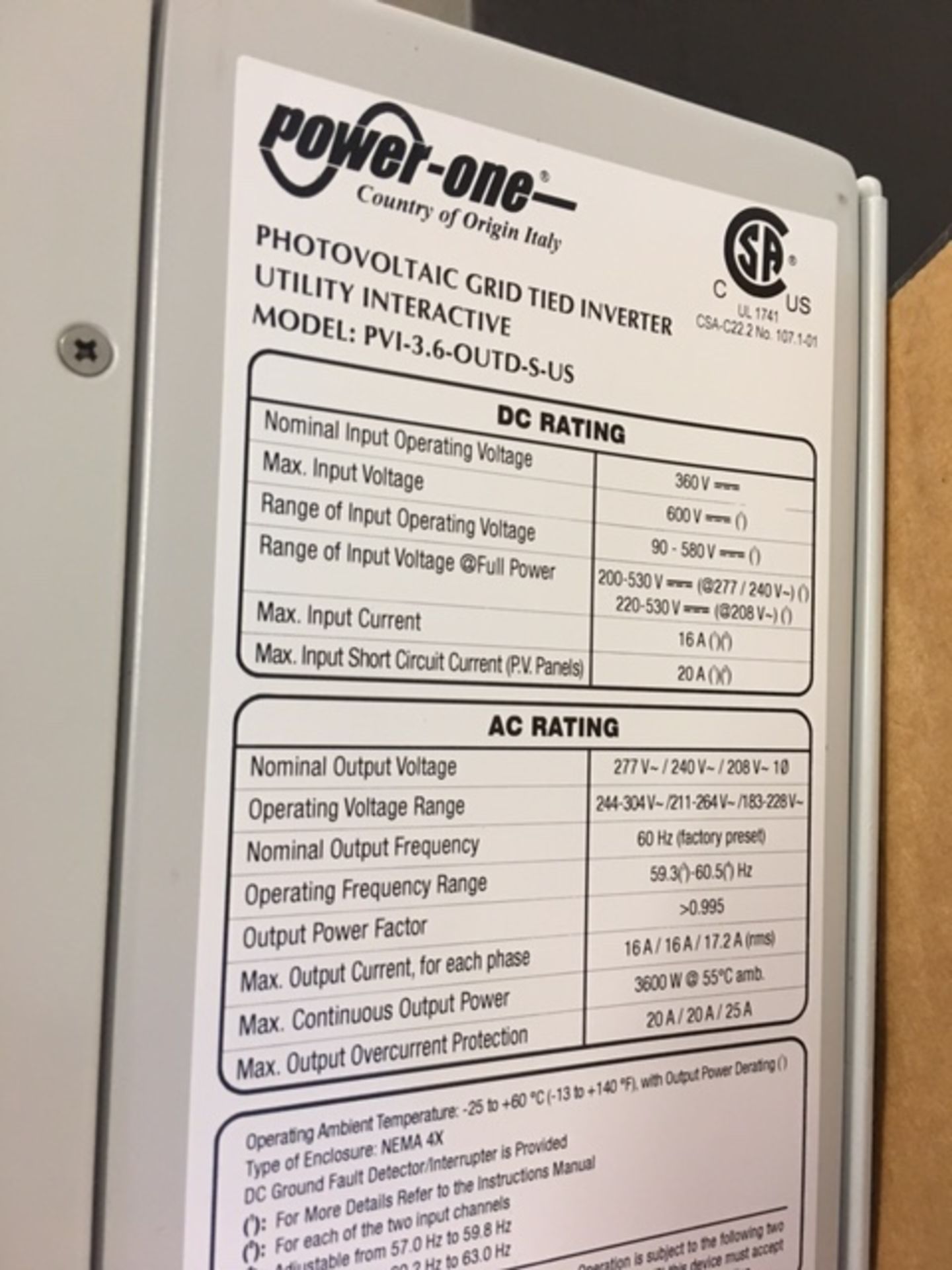 NEW AURORA POWER-ONE 3.6KW INVERTER - Image 3 of 3