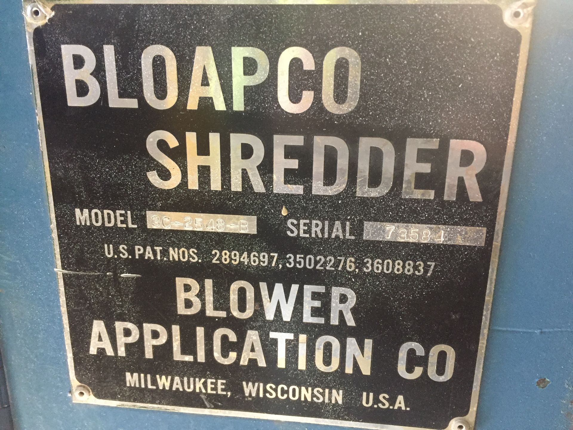 BLOAPCO (MODEL #3C-2548-B) SHREDDER WITH 1" CORES AND CARDBOARD - SERIAL #73584 - Image 3 of 5