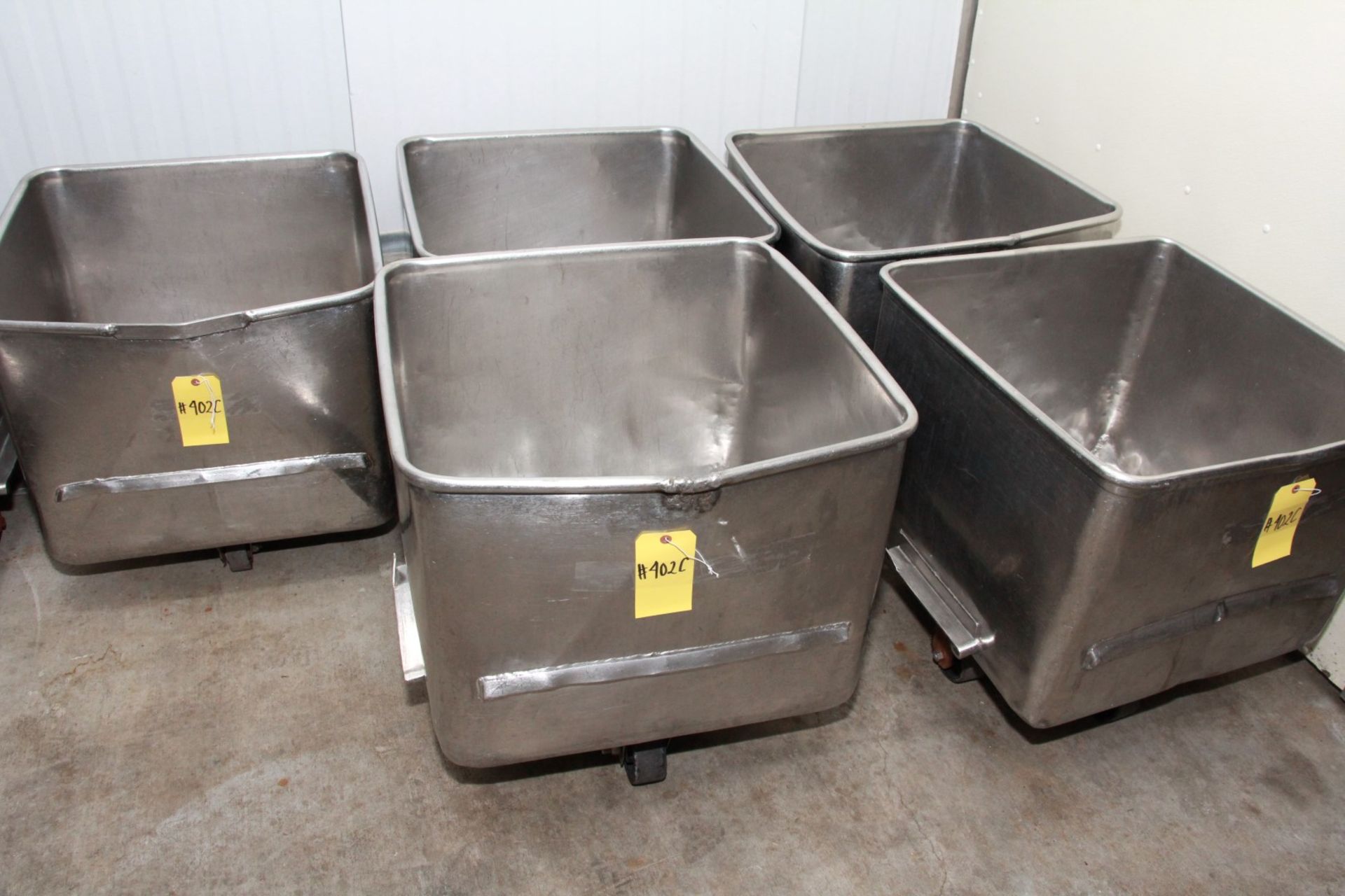 STAINLESS STEEL BUCKETS. 27" x 27" x 27". LOT OF (5).