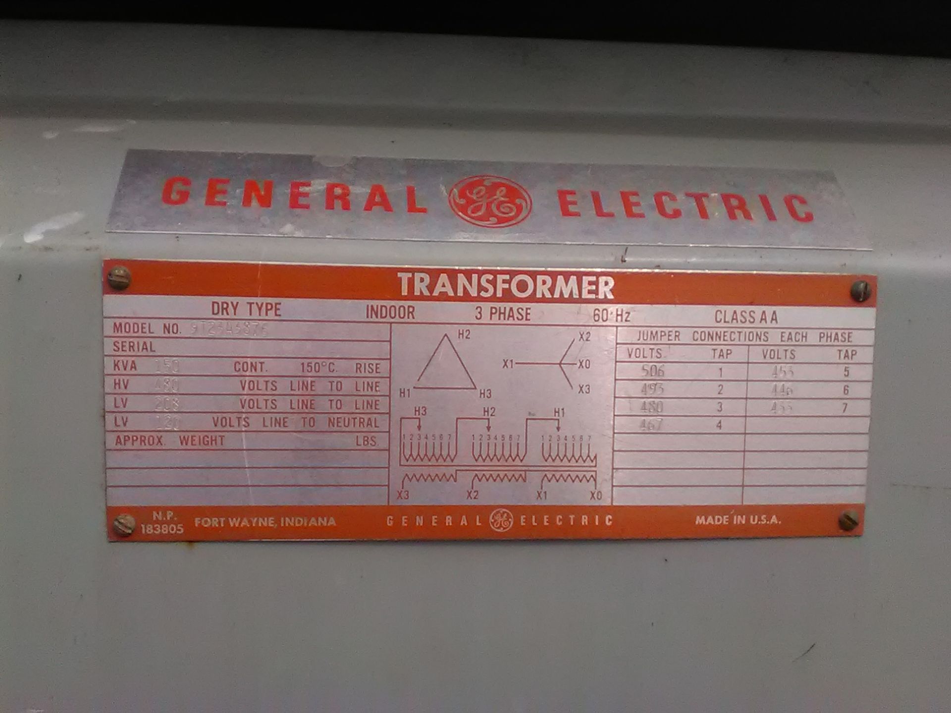 GENERAL ELECTRIC TRANSFORMER. 150kVA. - Image 2 of 3