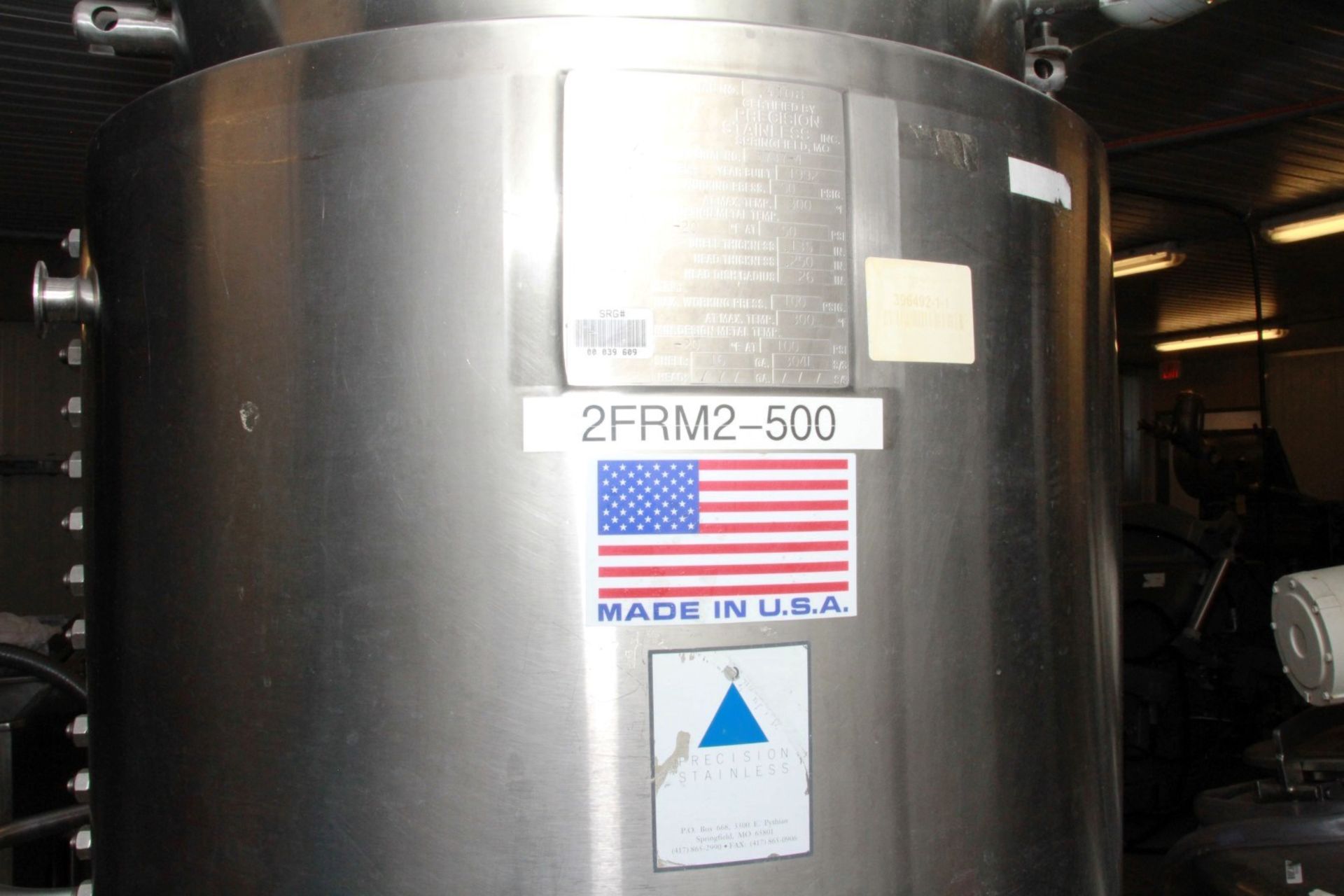 PRECISION STAINLESS 500 LITER VACUUM DESIGN REACTOR WITH 316TH STAINLESS STEEL. 100 PSI CAPACITY. - Image 7 of 7