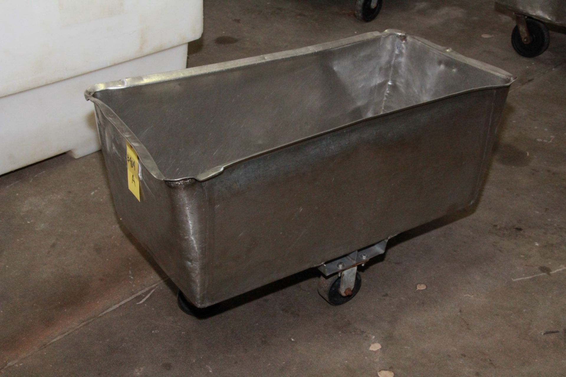 STAINLESS STEEL BUCKET ON WHEELS. 43" x 22" x 24". - Image 2 of 2