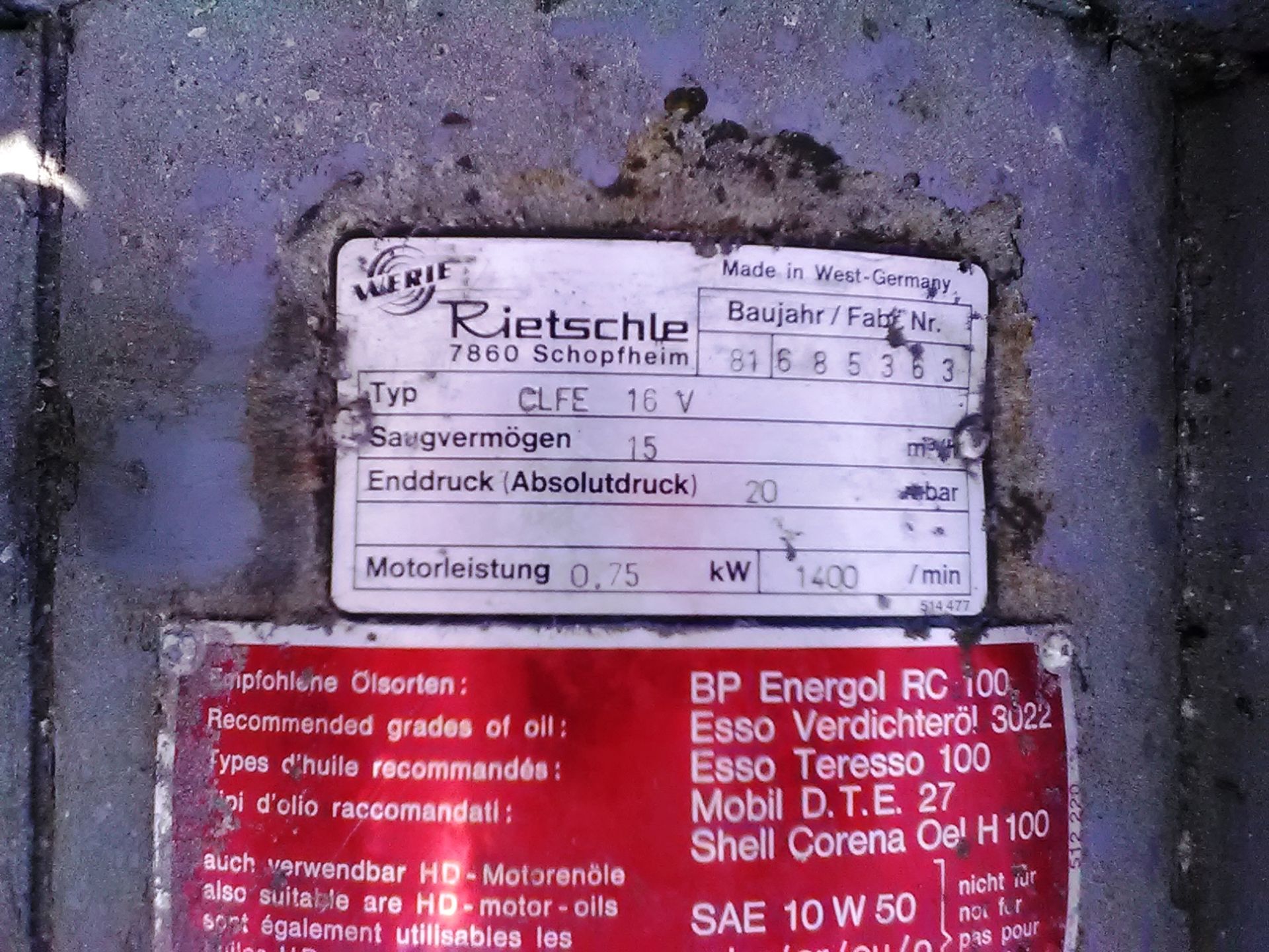 RIETSCHLE VACUUM PUMP. 16V. 0.75kW - Image 2 of 2