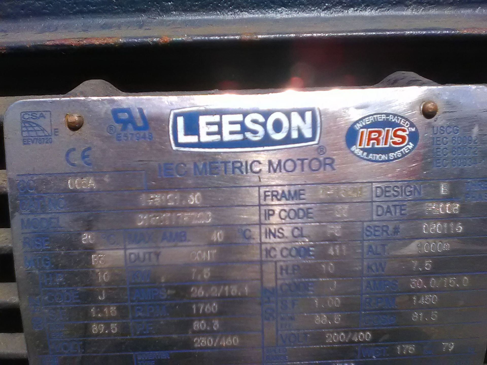 LEESON MOTOR - 10 HP - Image 2 of 2