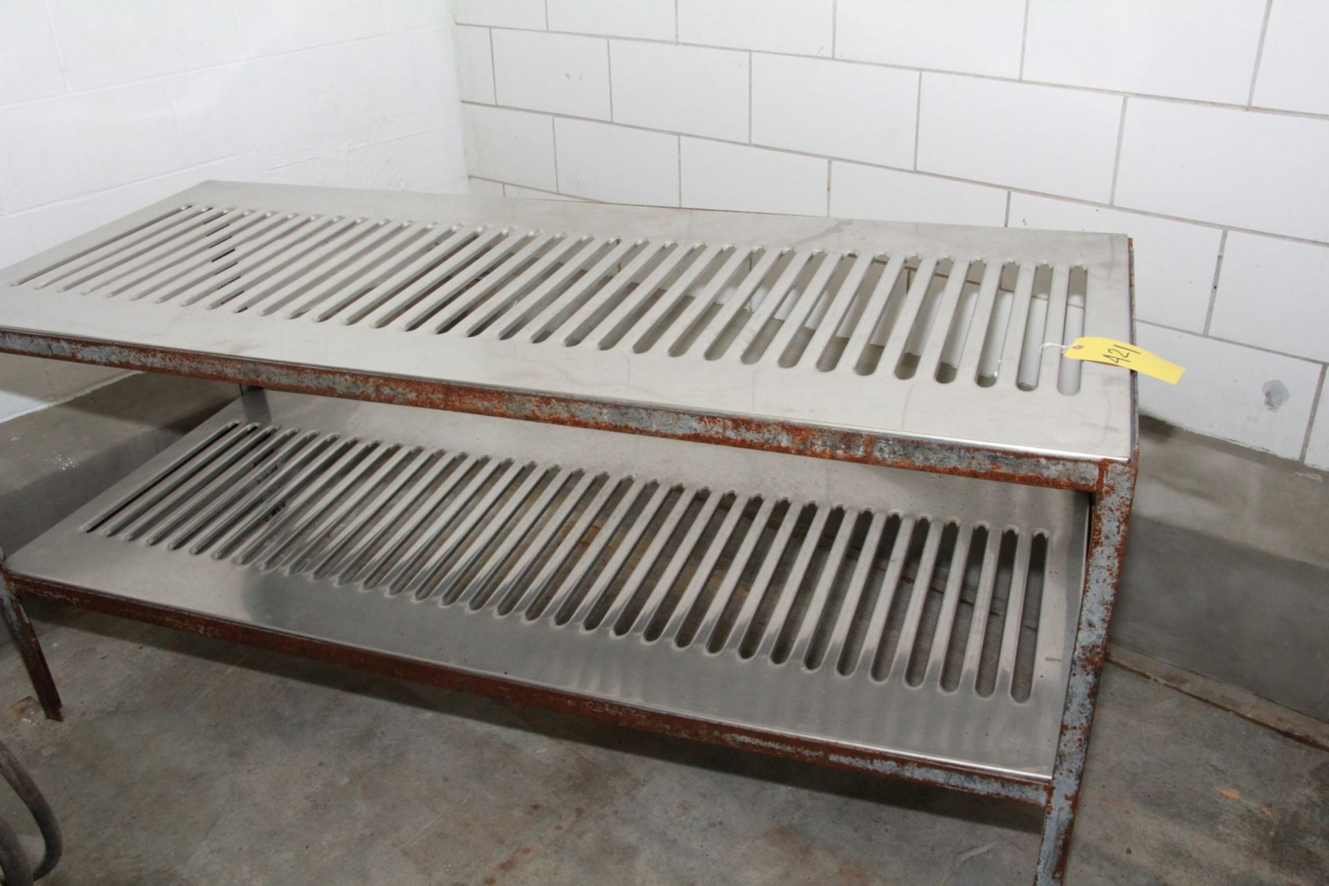 STAINLESS STEEL TABLE - SLOTTED. 30"x 72" x 29".