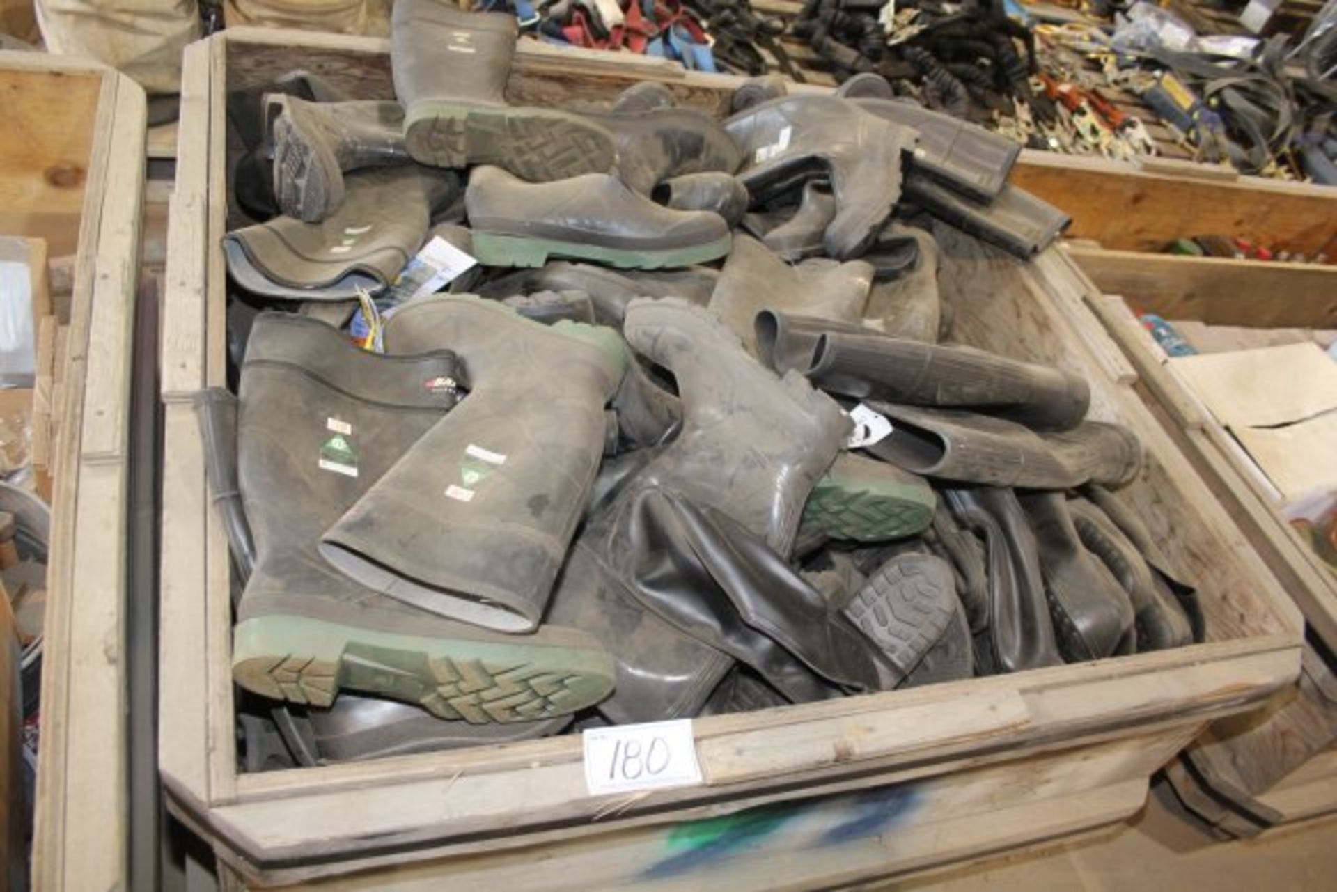 CRATE OF RUBBER BOOTS