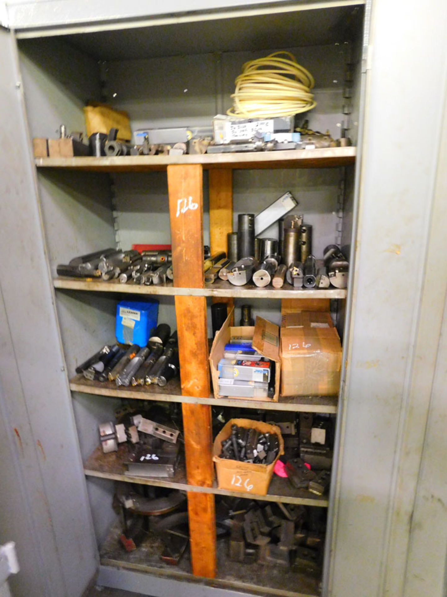 Metal 2-Door Storage Cabinet, W/Contents, Misc. Boring Bars, Tooling, Cutters, etc.