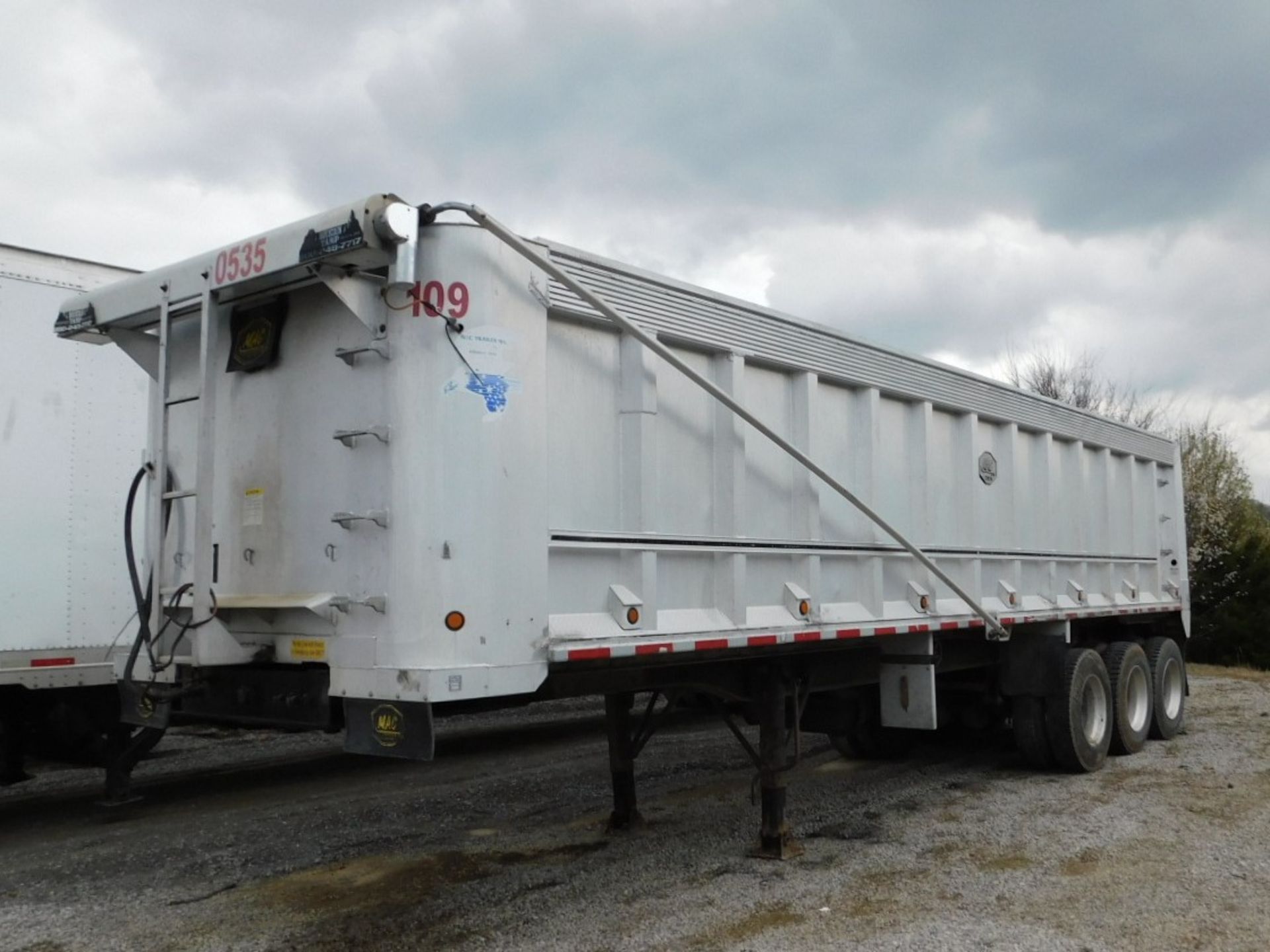 2006 Mac Aluminum Dump Trailer, 36' X 96", 74" Sides, electric tarp system, Spring Suspension, 11R/