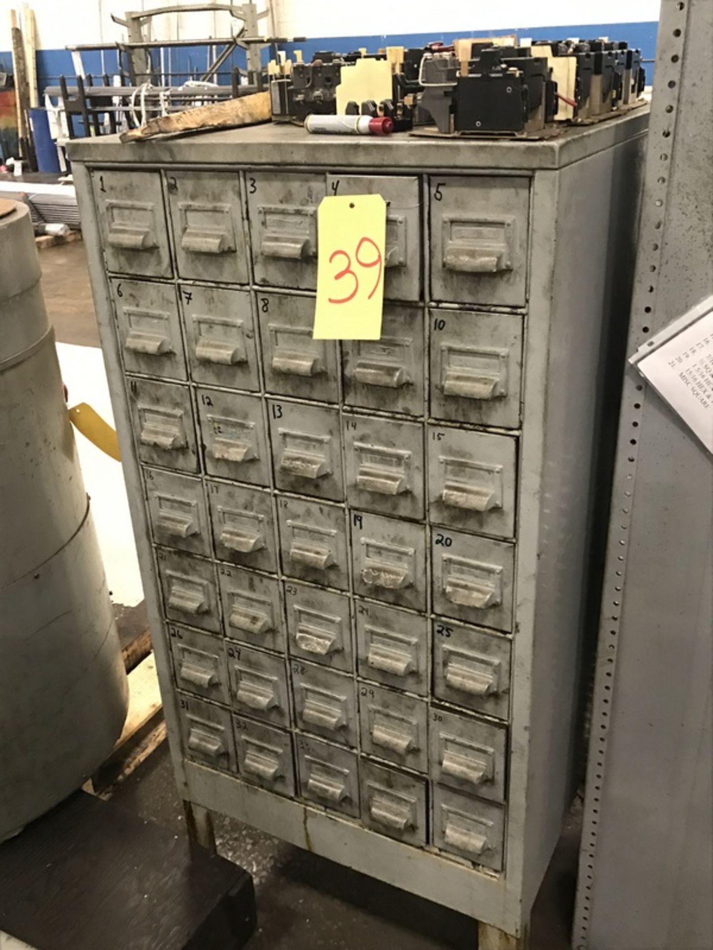 Metal Tooling Cabinet & Contents of #4 Warner Swasey Collet Pads, including: the listing of items