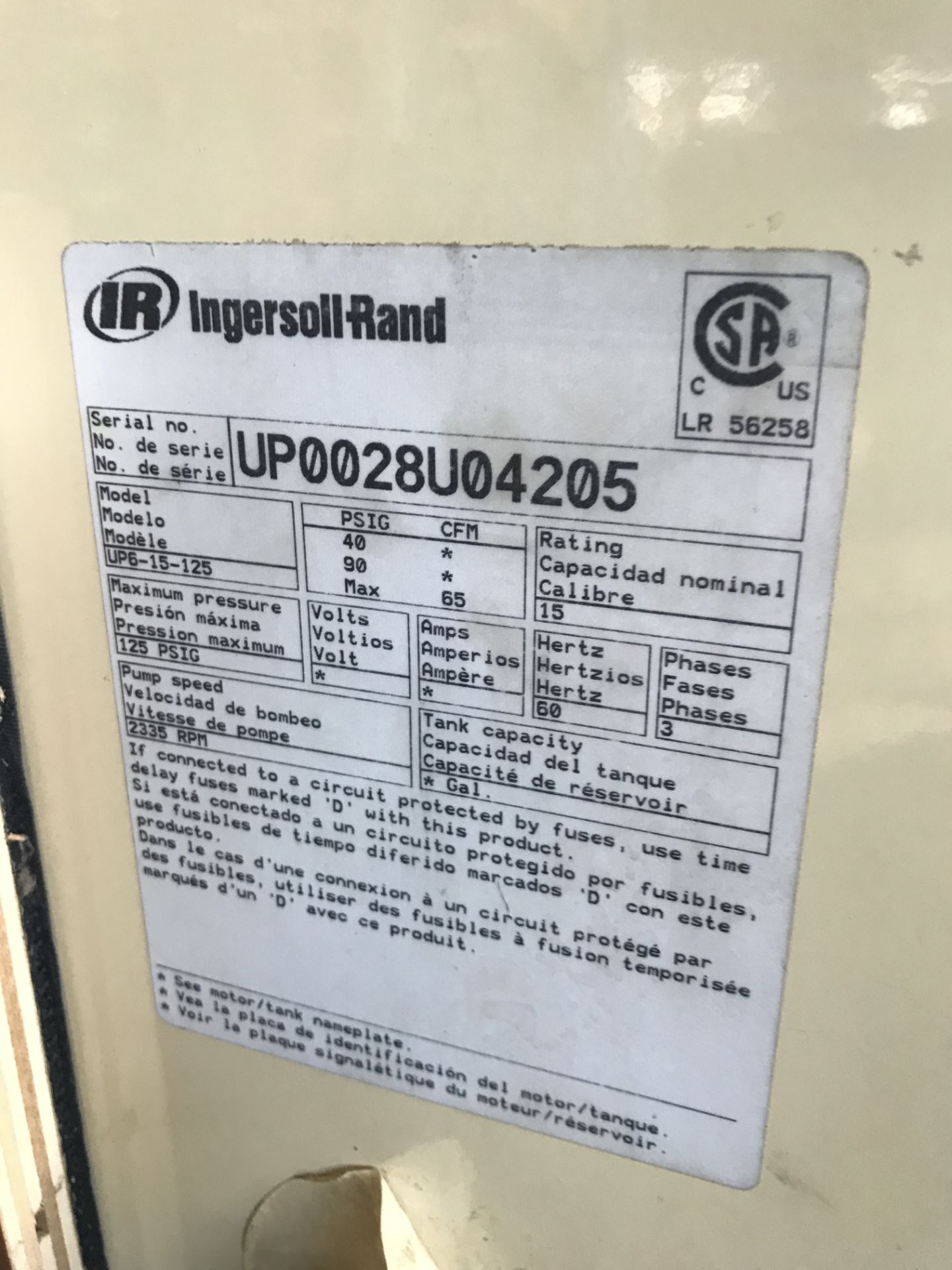 Ingersoll Rand Rotary Screw Air Compressor, Model: UP6-15-125 - Image 5 of 5