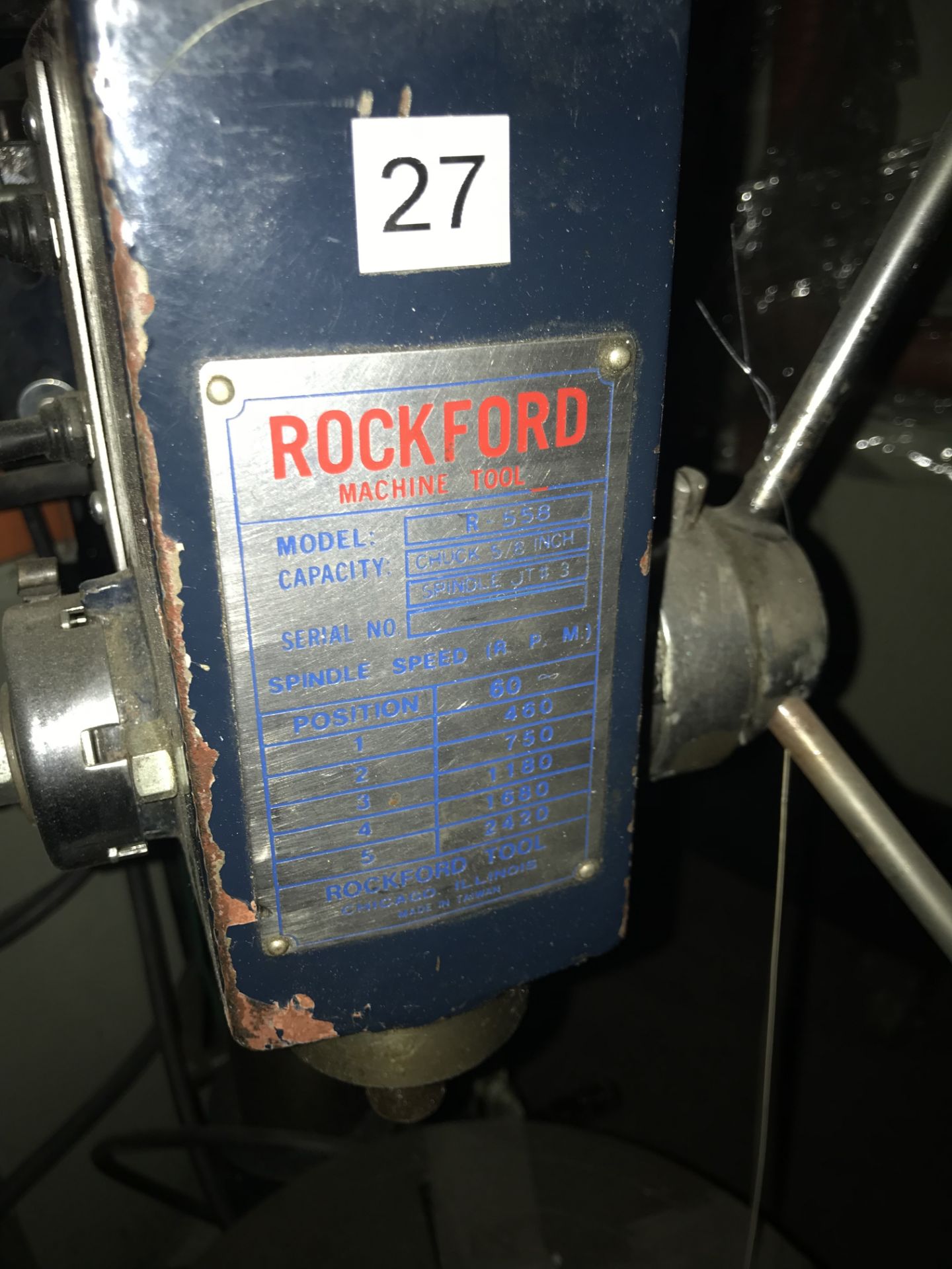 Rockford Bench Type Drill Press, Model R-558, Chuck 5/8", Spindle JT #3 - Image 2 of 4