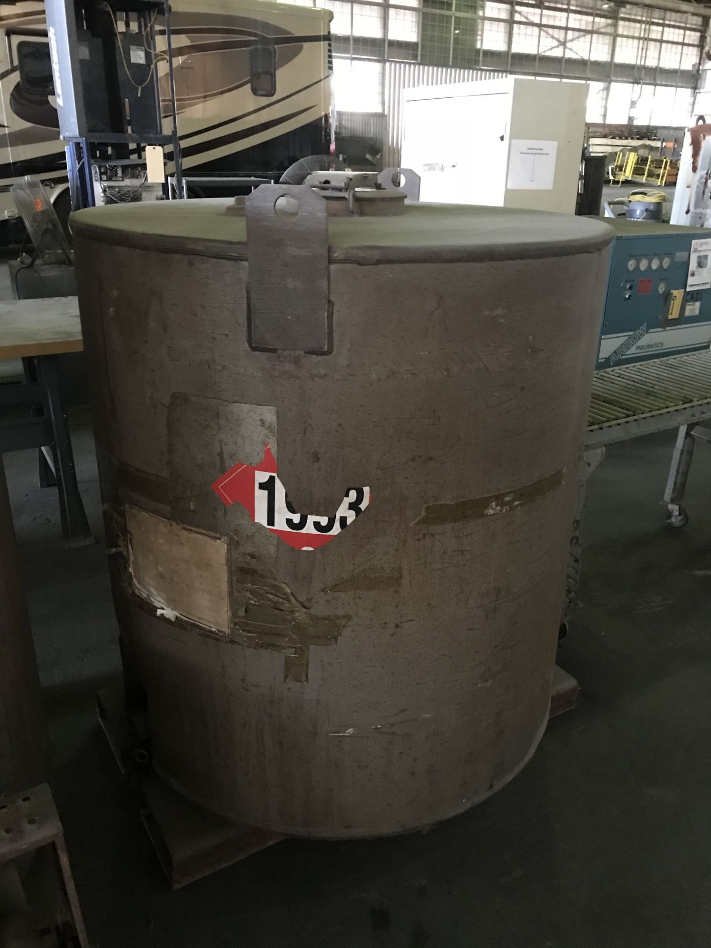 110 Gallon Carbon Steel Tank - 50" Height x 46" Diameter, w/ Fork Slots & bottom Discharge