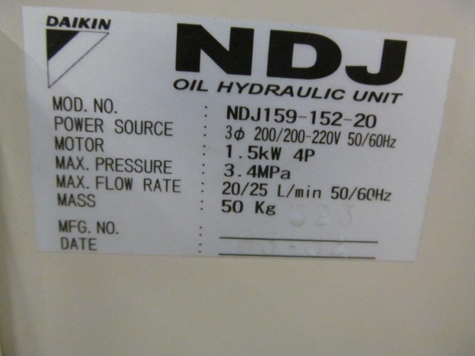 NDJ OIL HYDRAULIC UNIT MODEL: NDJ159-152-20, ELECTRICS: 200V/220V/50C/60C/3PH - Image 3 of 3