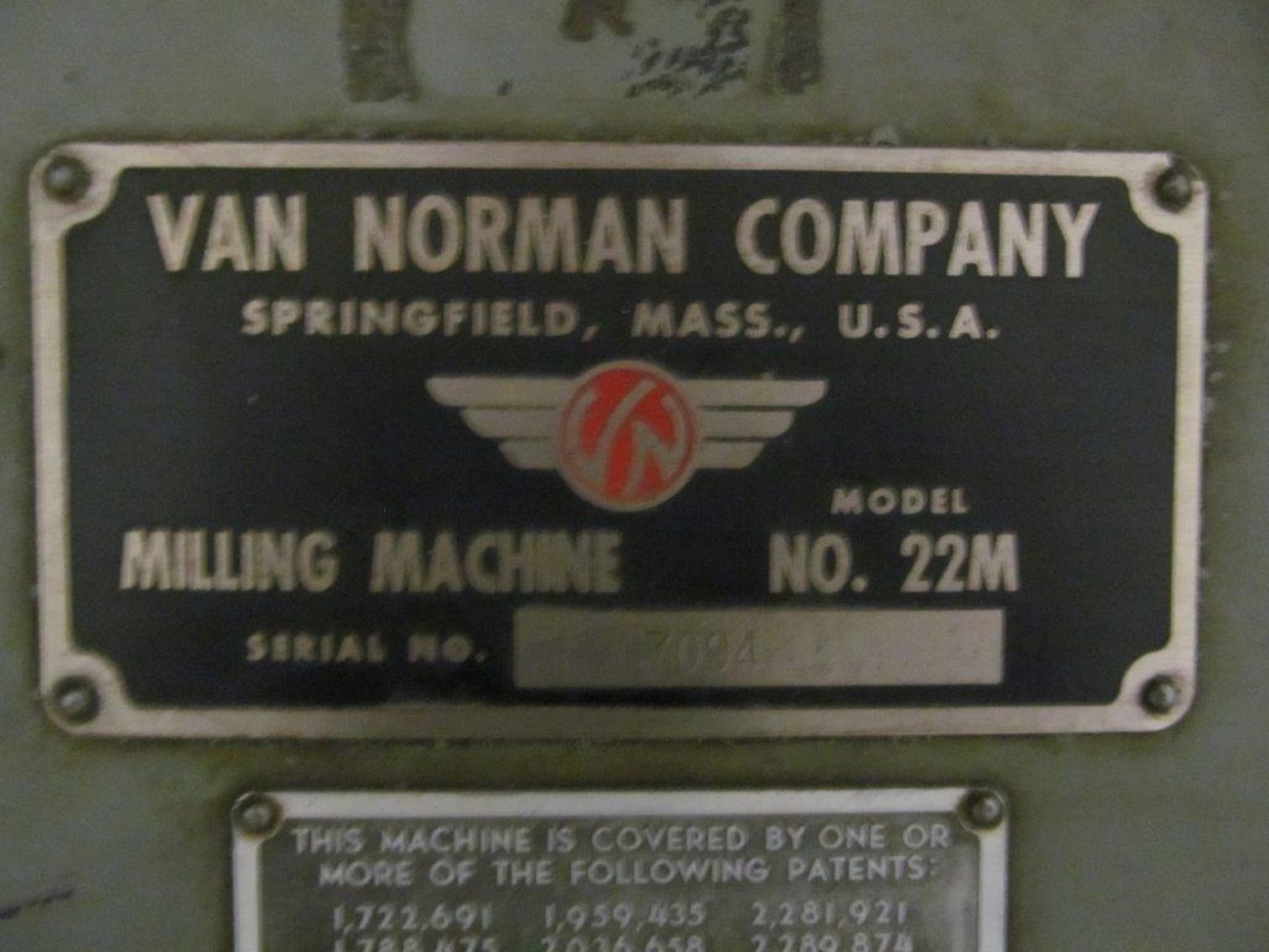 VAN NORMAN MILLING MACHINE MODEL 22M, S/N: 7094, SPINDLE SPEED: 50-1400 RPM, TABLE: 10" X 50", C/W - Image 4 of 4