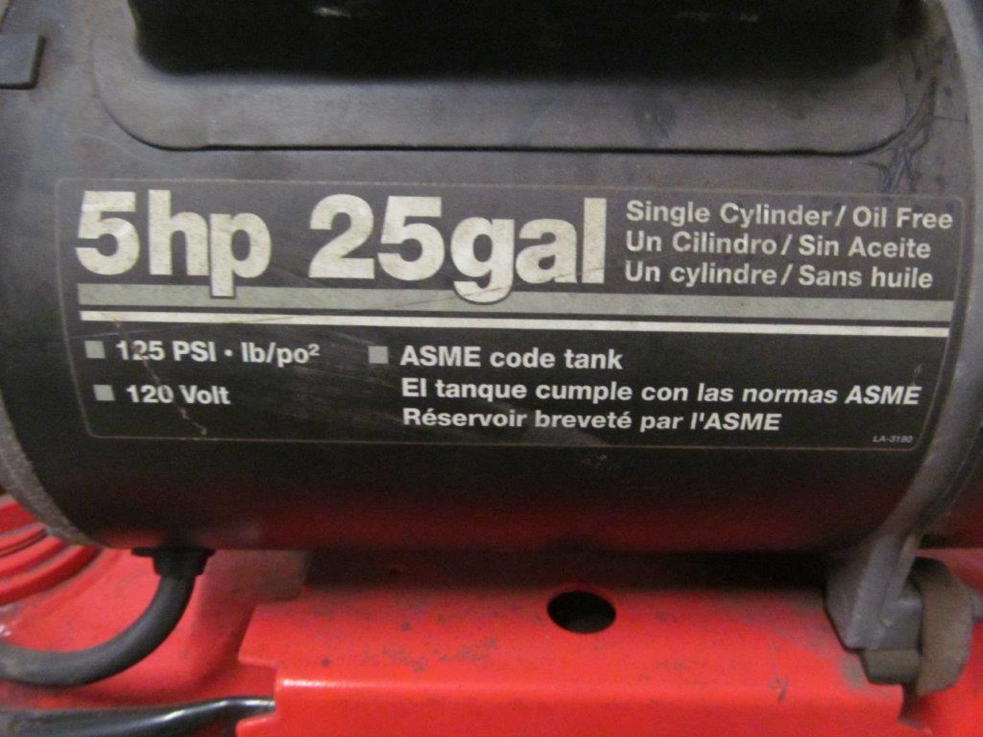 DEVILBISS PRO AIR II 5 HP, 25 GALLON AIR COMPRESSOR, ELECTRICS: 120V/1PH/60C - Image 2 of 2